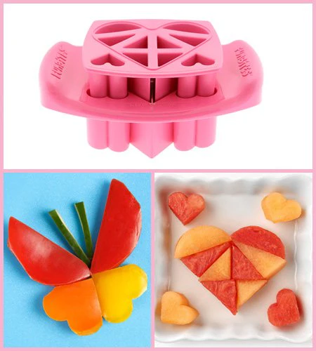 FunBites Set of 3 Food Cutters, Green Squares, Pink Hearts, Blue Triangles - Image 7
