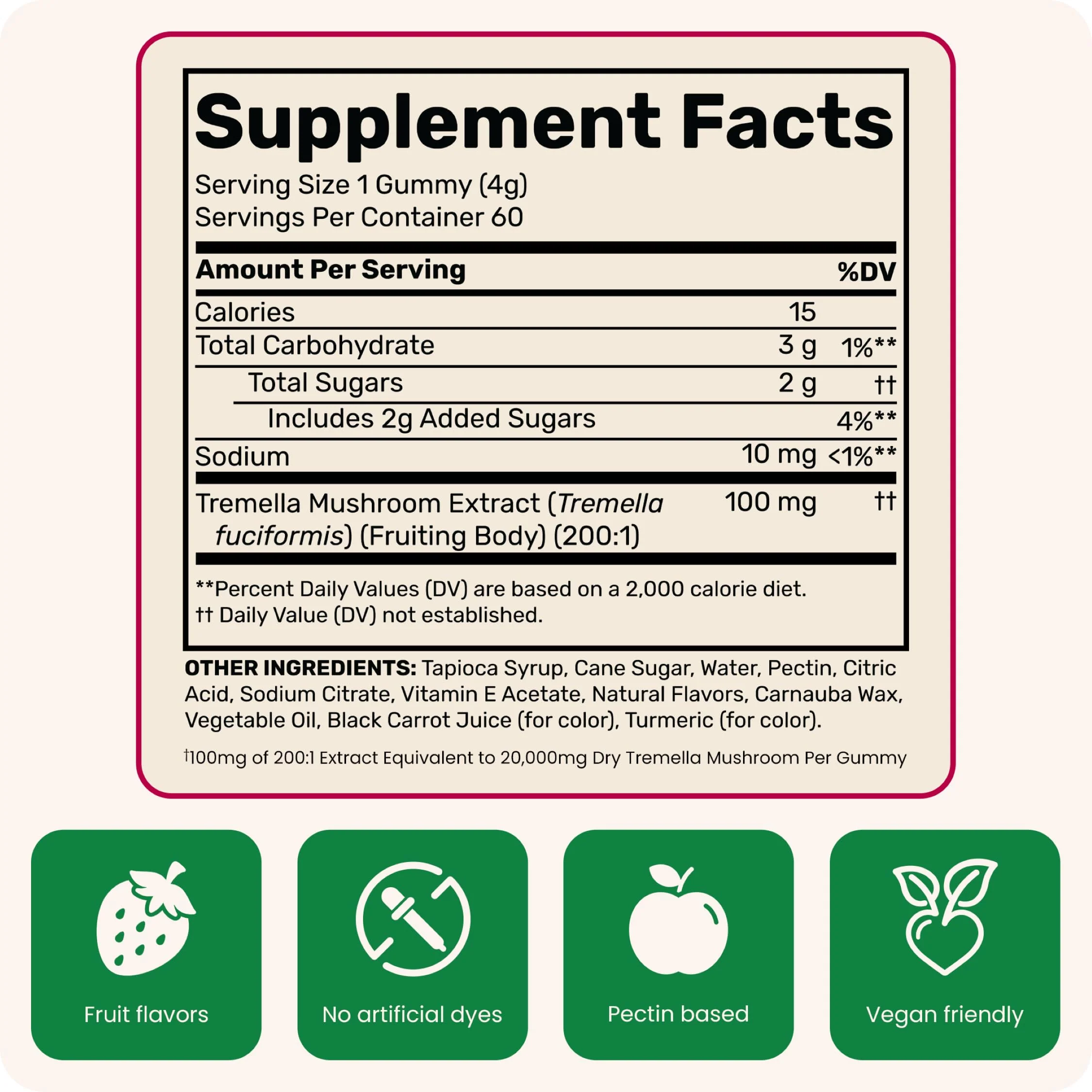 Fungies Tremella Mushroom Gummies, Mixed Strawberry & Lemon Flavor - Mushroom Herbal Supplement Gummy for Adults Supports Collagen Synthesis, Healthy Skin & Healthy Aging - Beauty Gummies 60 Servings - Image 3