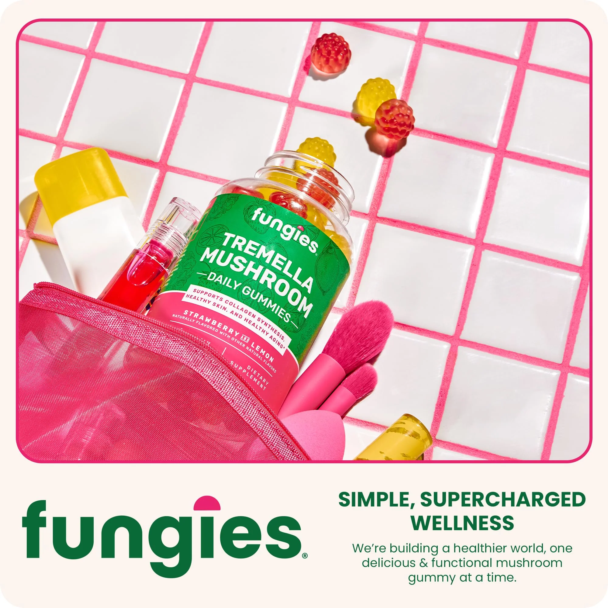 Fungies Tremella Mushroom Gummies, Mixed Strawberry & Lemon Flavor - Mushroom Herbal Supplement Gummy for Adults Supports Collagen Synthesis, Healthy Skin & Healthy Aging - Beauty Gummies 60 Servings - Image 7
