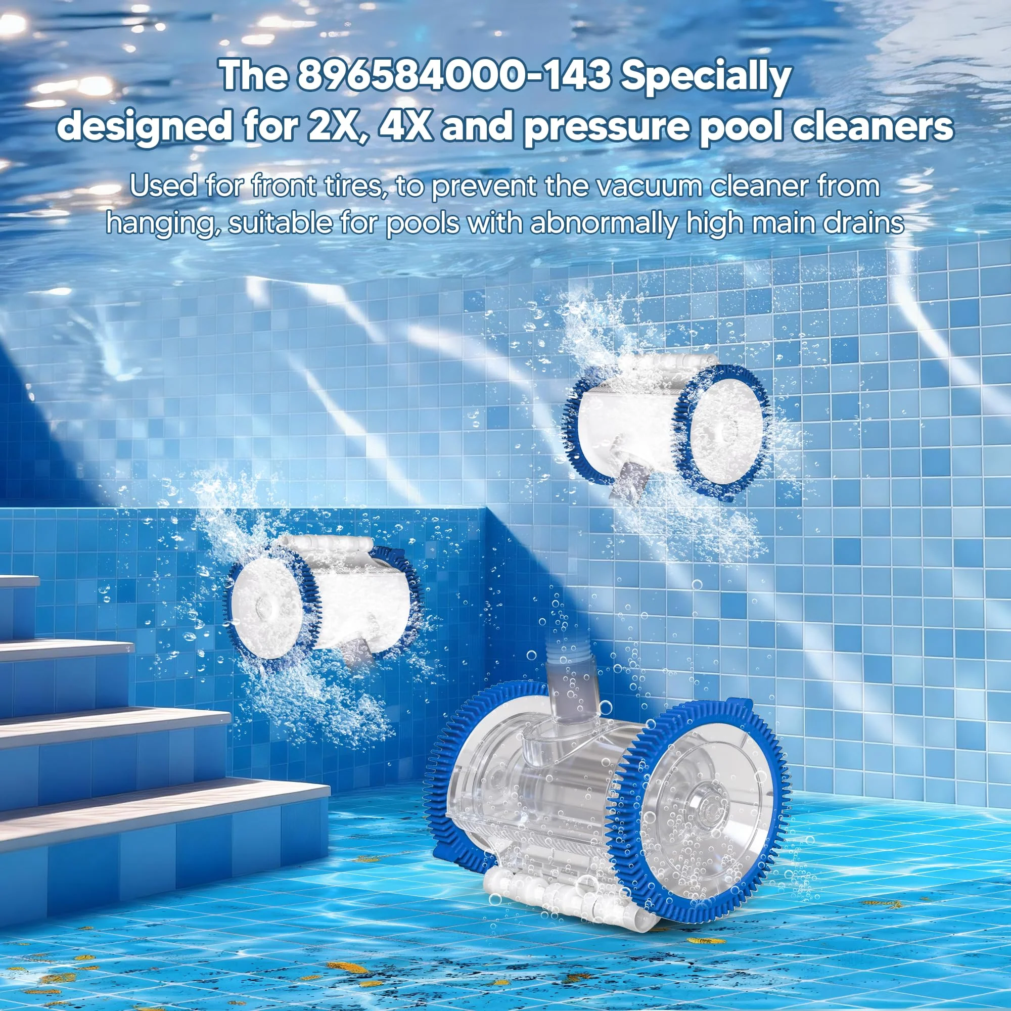 Funmit 896584000-143 Blue Front Tire Kit with Super Hump Replacement for Haywood Poolvergnuegen Select Pool Cleaners and Perfectly Compatible with Hayward Phoenix Cleaners (Pack of 4) - Image 2