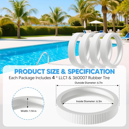 Funmit Upgraded Rubber Tire with Treads LLC1 Tire and 360007 Tire Replacement for Pentair Legend Pool Cleaner Wheel Rubber Tires Automatic Pool and Spa Cleaner (4 Pack) - Image 8