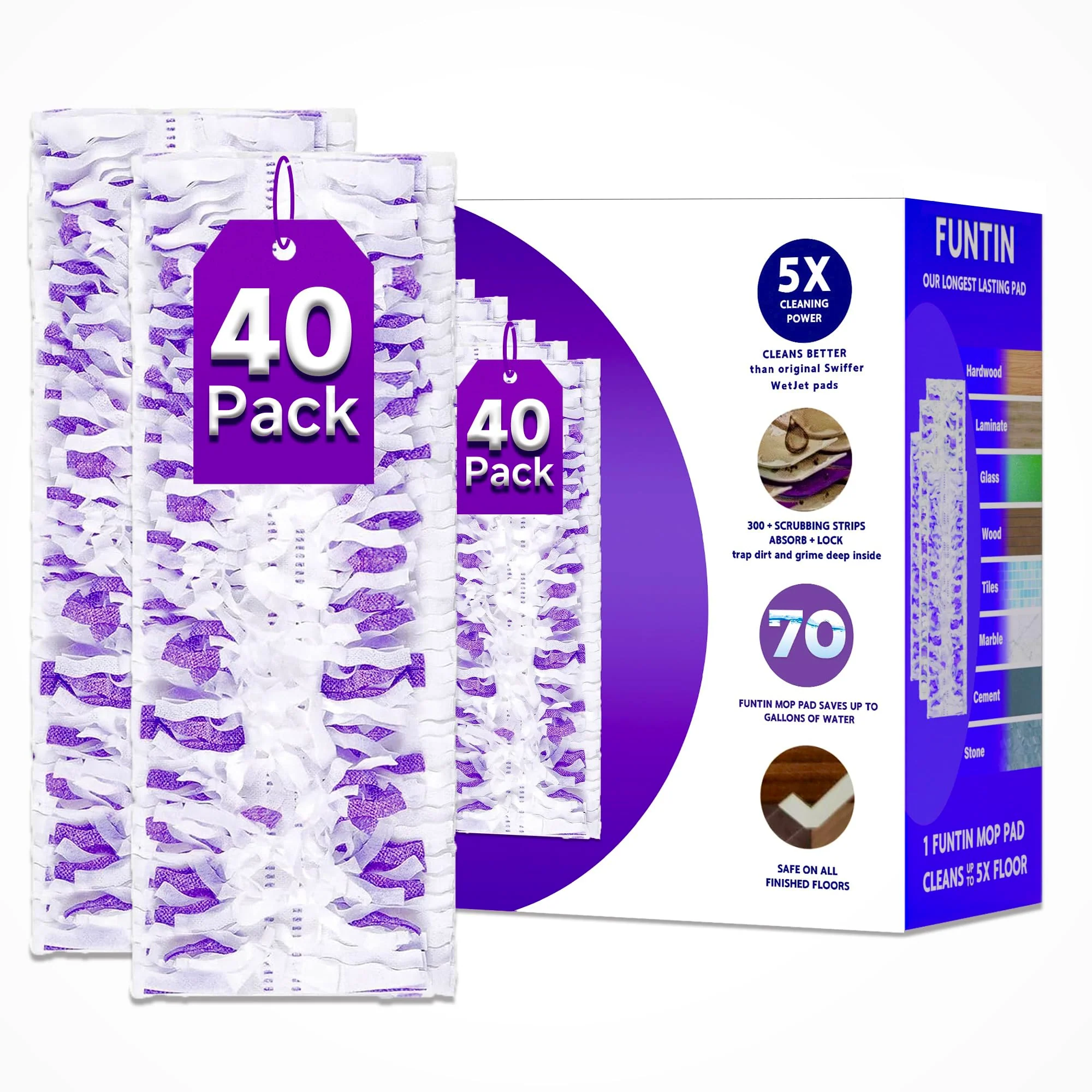 Funtin Power Mop Pads for Swiffer PowerMop, Unscented Disposable Mop Refills, Thickened Multi-Surface Replacement Mopping Pad, Dry & Wet Use for Floor Cleaning (40 Packs) - Image 2