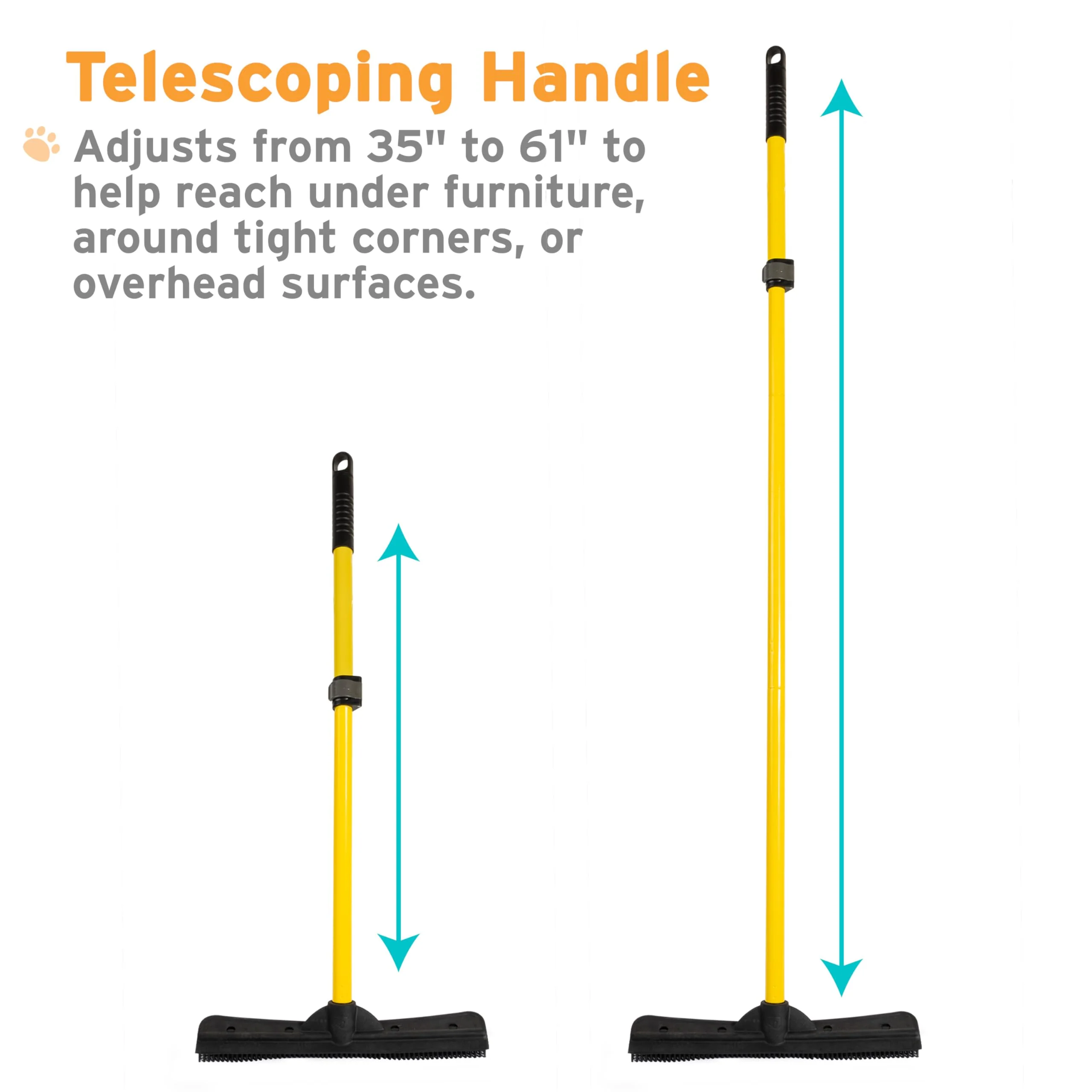 FURemover Original Plus Pet Hair Rubber Broom with Squeegee, with 61" Telescopic Handle for Carpet, Tile and Hardwood - Image 5