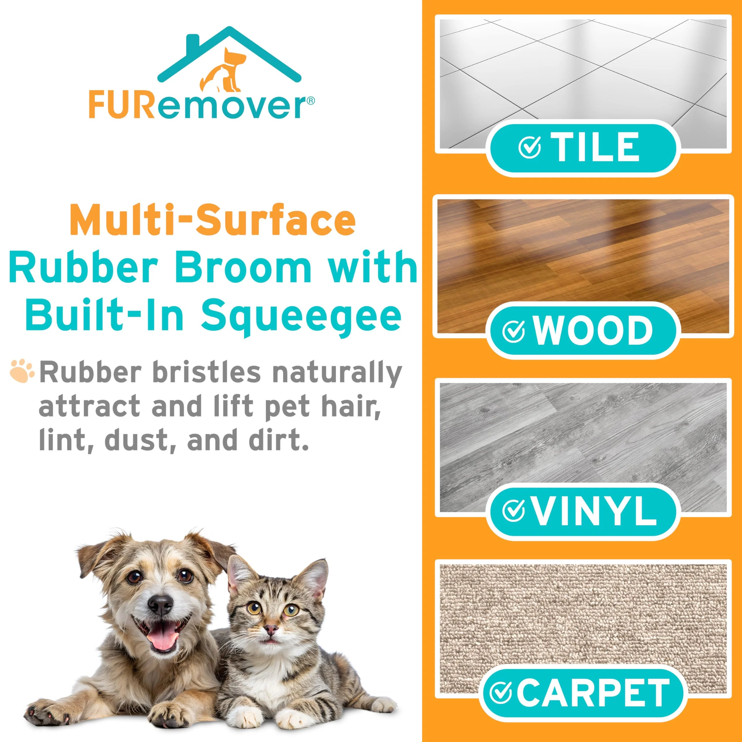FURemover Original Plus Pet Hair Rubber Broom with Squeegee, with 61" Telescopic Handle for Carpet, Tile and Hardwood - Image 9