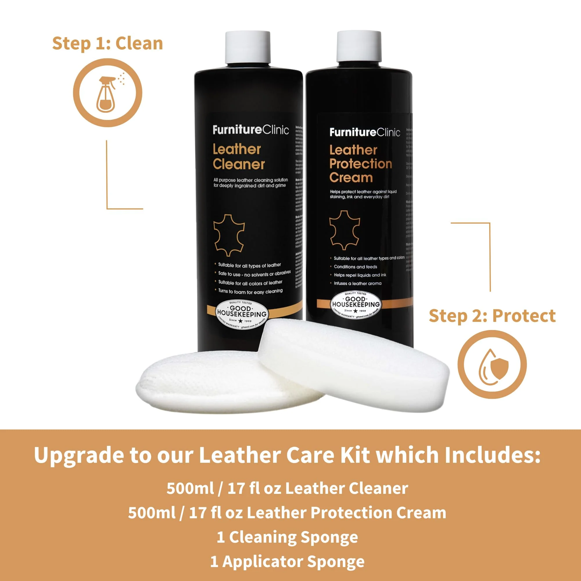 Furniture Clinic Leather Protection Cream | 2-in-1 Leather Conditioner & Waterproofing Protector for Furniture, Shoes, Car Seats & More | Prevent Stains while Nourishing | 17oz/ 500ml - Image 5