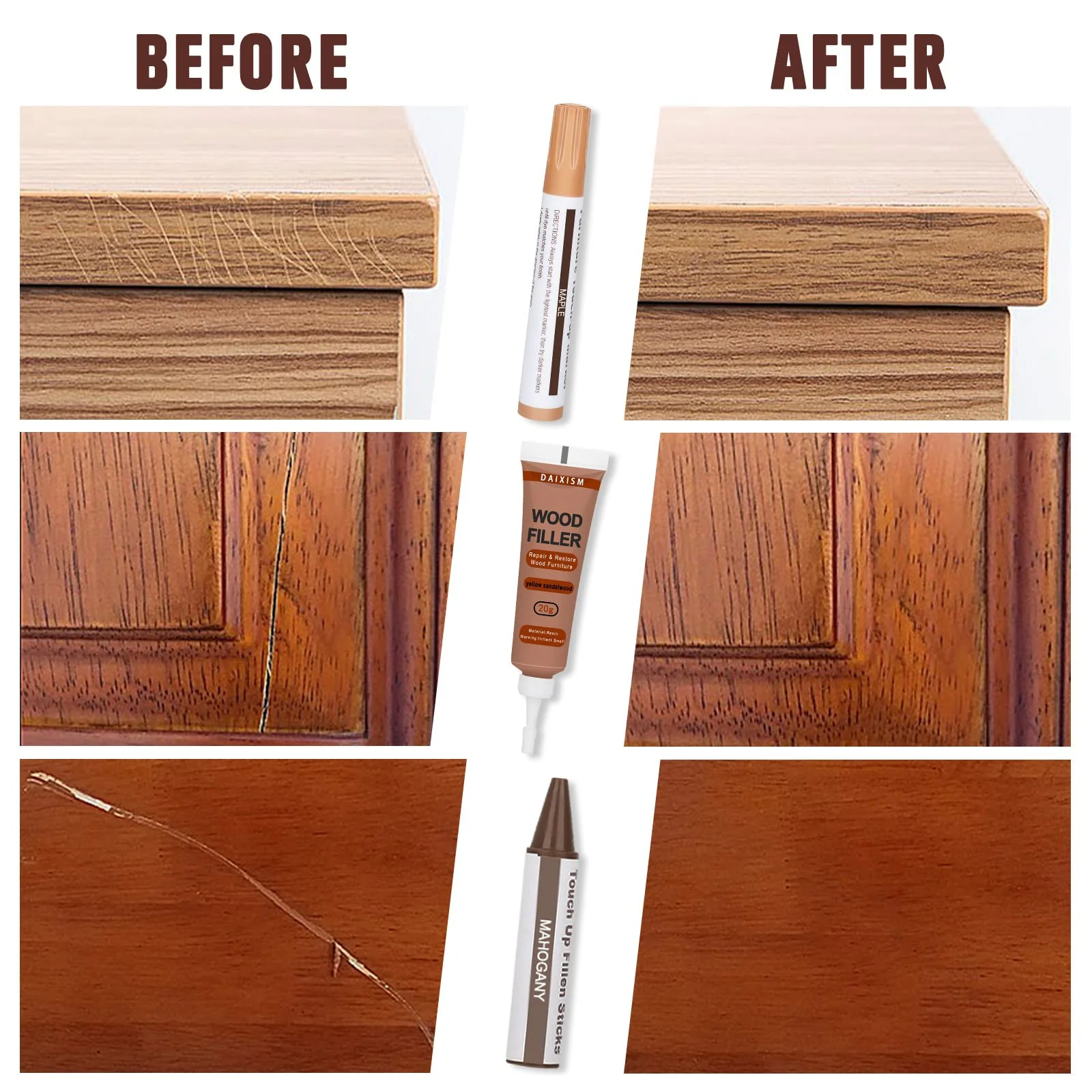 Furniture Repair Kit Wood Touch up Maker Restore Any Wood Furniture, Cover Surface Scratch for Wooden Floor Table, Filler Oak, Cabinet, Door, Veneer, Set of 39 - Image 2