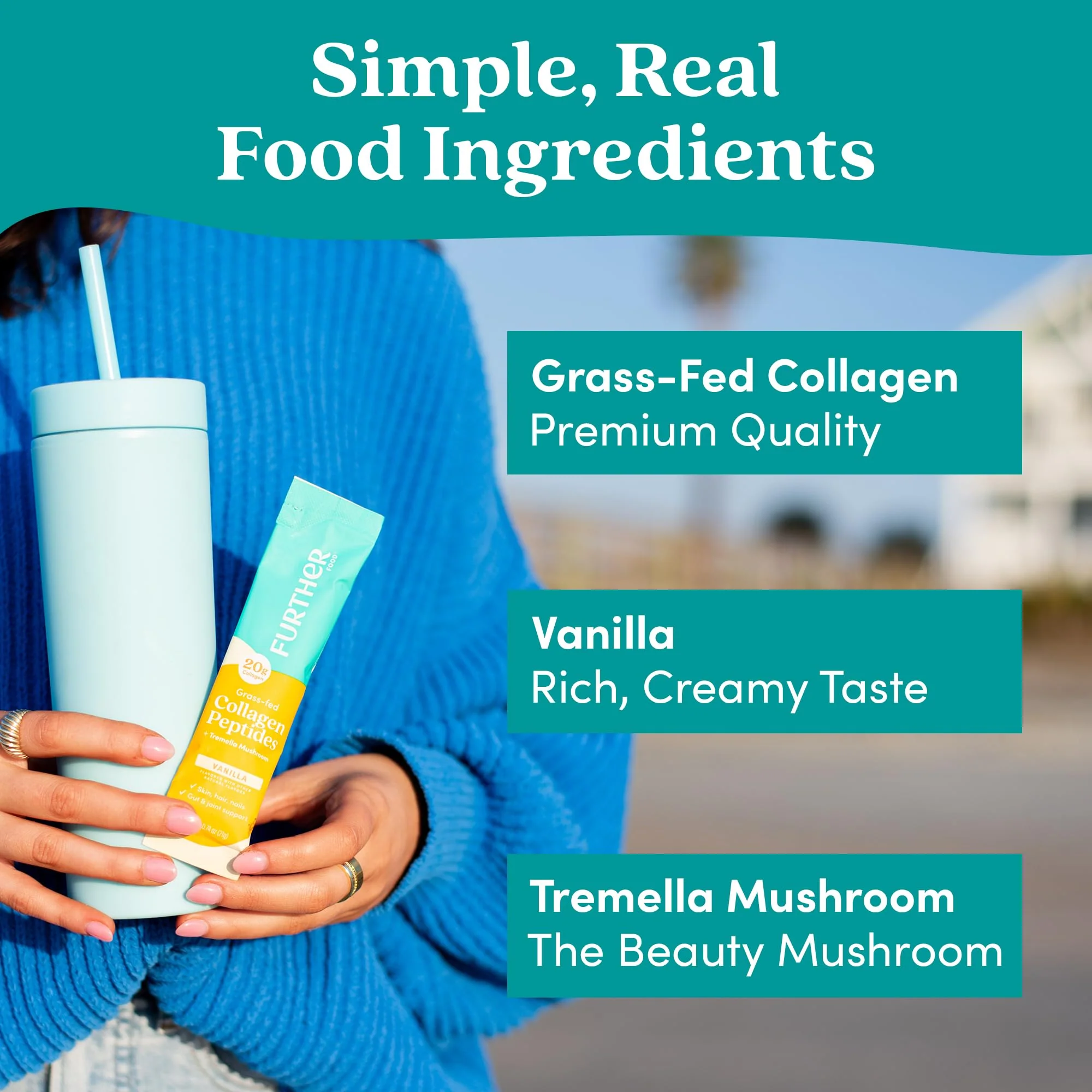 Further Food Vanilla Collagen Peptides Powder with Tremella Mushroom – 100% Grass-Fed, Hydrolyzed Type 1 & 3, 20g of Collagen per Serving, Supports Skin, Hair, Nails & Joints, Stick Packs, 8.89 Oz - Image 5