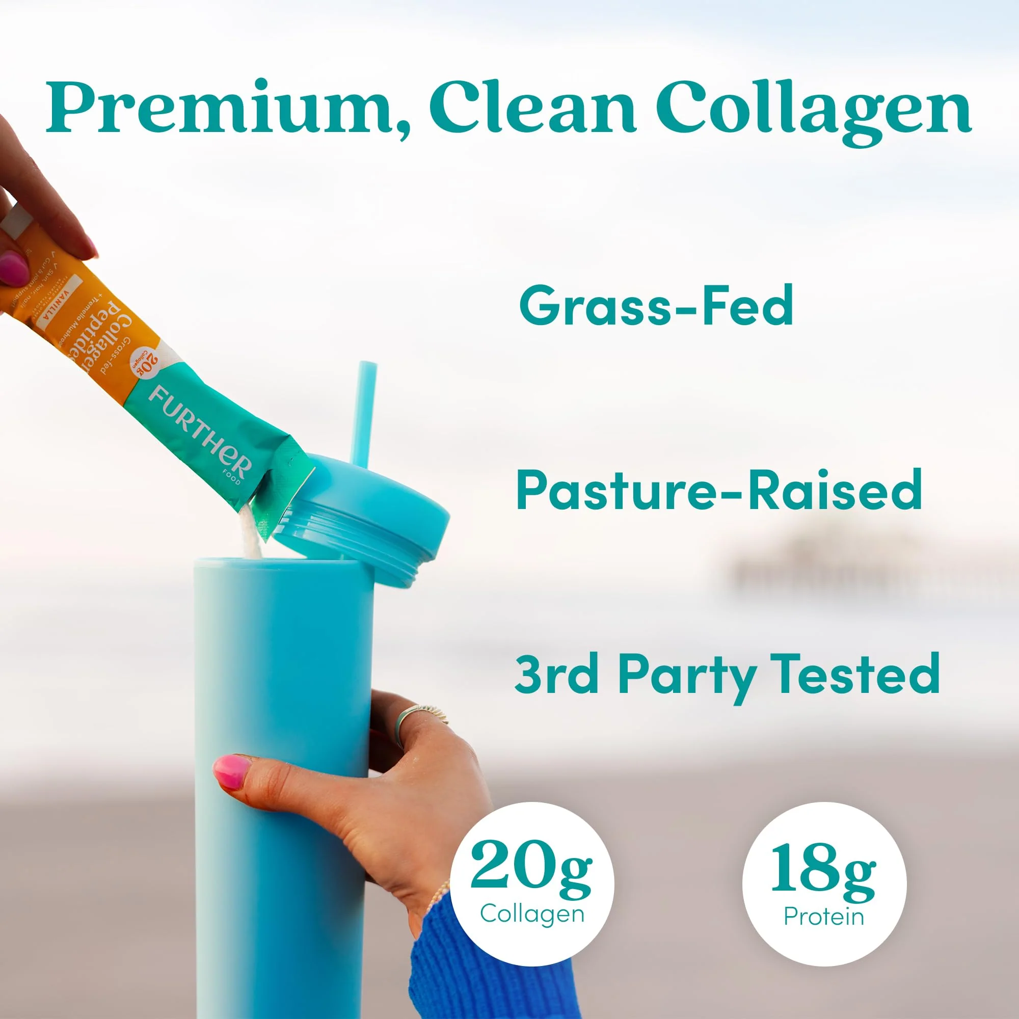 Further Food Vanilla Collagen Peptides Powder with Tremella Mushroom – 100% Grass-Fed, Hydrolyzed Type 1 & 3, 20g of Collagen per Serving, Supports Skin, Hair, Nails & Joints, Stick Packs, 8.89 Oz - Image 7