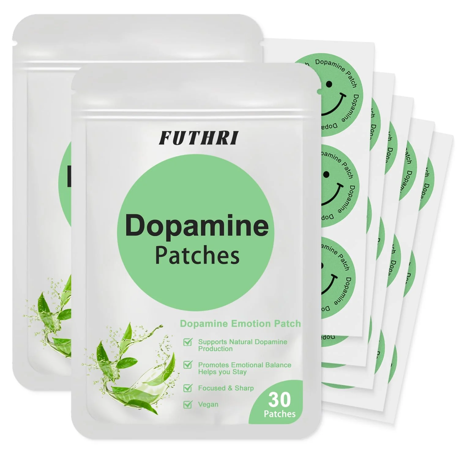 FUTHRI Dopamine Patches,Vegan, 60 Count | Mood Boost & Positivity Support | Mood Support Patches for Daily Mental Wellness, Plant-Based Formula, Supports Dopamine & Serotonin Balance for Women & Men