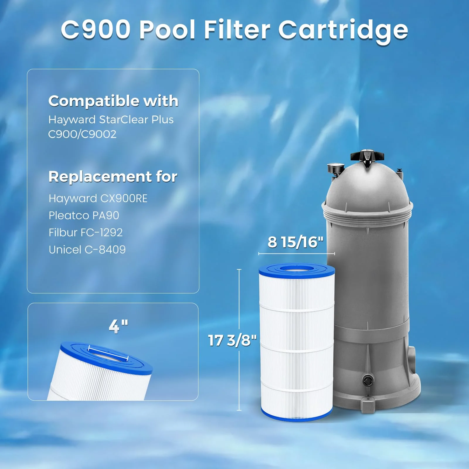 Future Way C900 Pool Filter Cartridge Replacement for Hayward C900, Replace Pleatco PA90, Hayward CX900RE, Unicel C-8409, 90 sq.ft - Image 9
