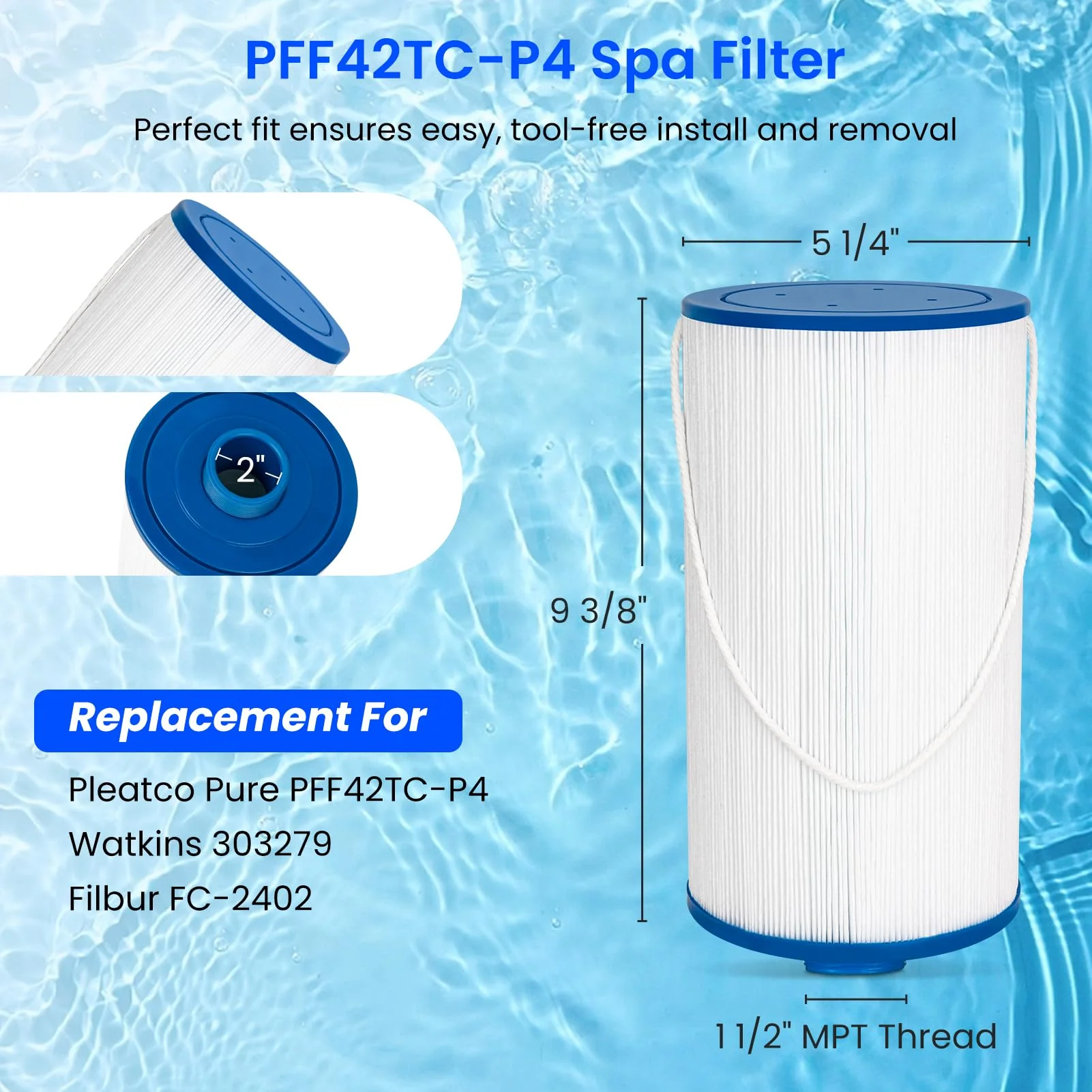 Future Way Hot Tub Filter Replacement for Lifesmart, AquaTerra Spa, Freeflow, Replace Pleatco Pure PFF42TC-P4, Watkins 303279, 78460, Filbur FC-2402, Spa Filters, 42 Sq. Ft, 2 Pack - Image 7