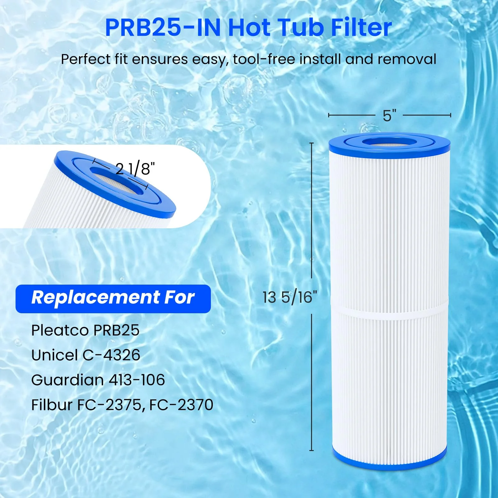 Future Way PRB25-IN Hot Tub Filter Replacement for Pleatco PRB25, Unicel C-4326, Guardian 413-106, Filbur FC-2375/FC-2370, 5X13 Drop in Spa Filter, 25 sq.ft, 2 Pack - Image 7