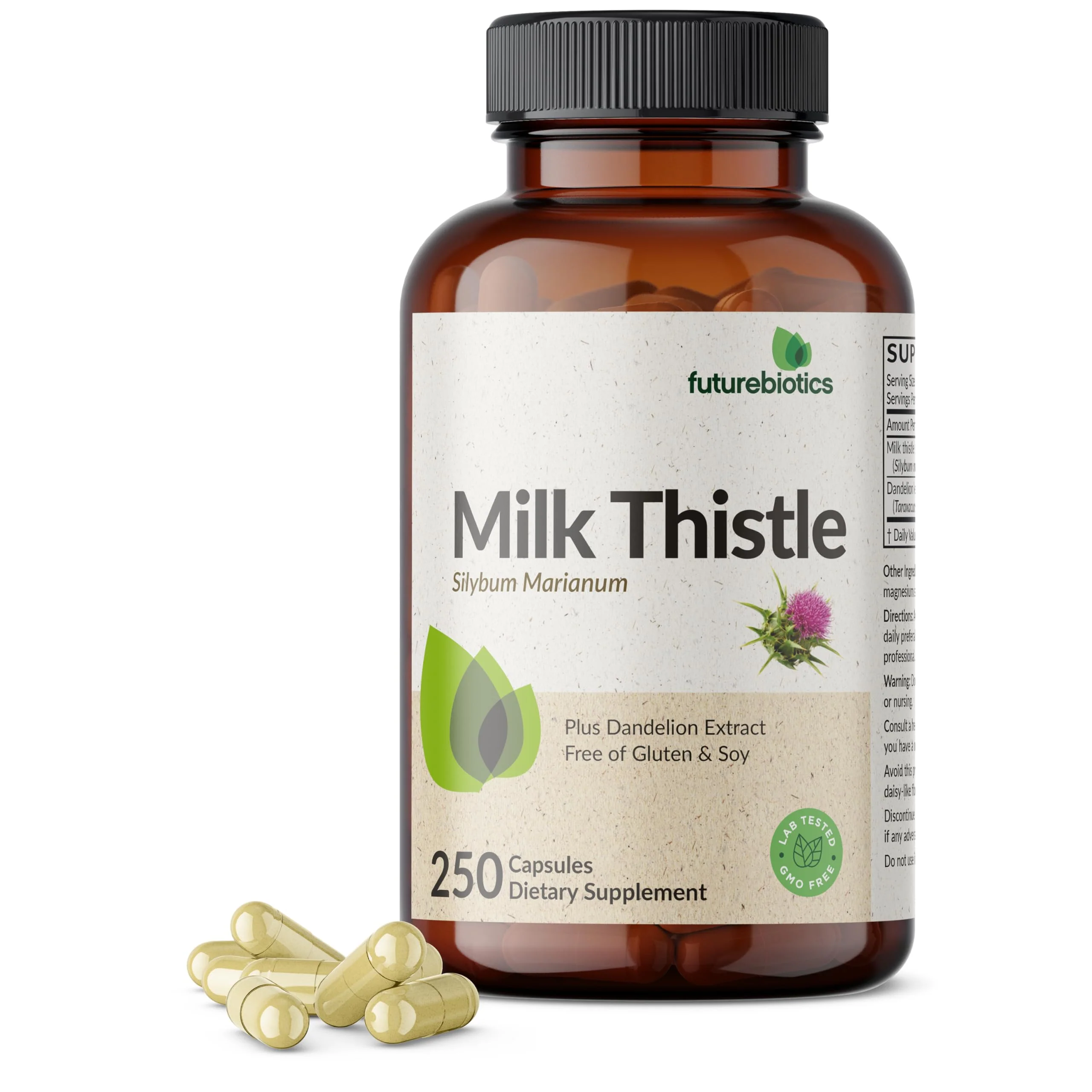 Futurebiotics Milk Thistle Silymarin Marianum & Dandelion Extract Liver Health Support, Antioxidant Support, Detox, 250 Capsules