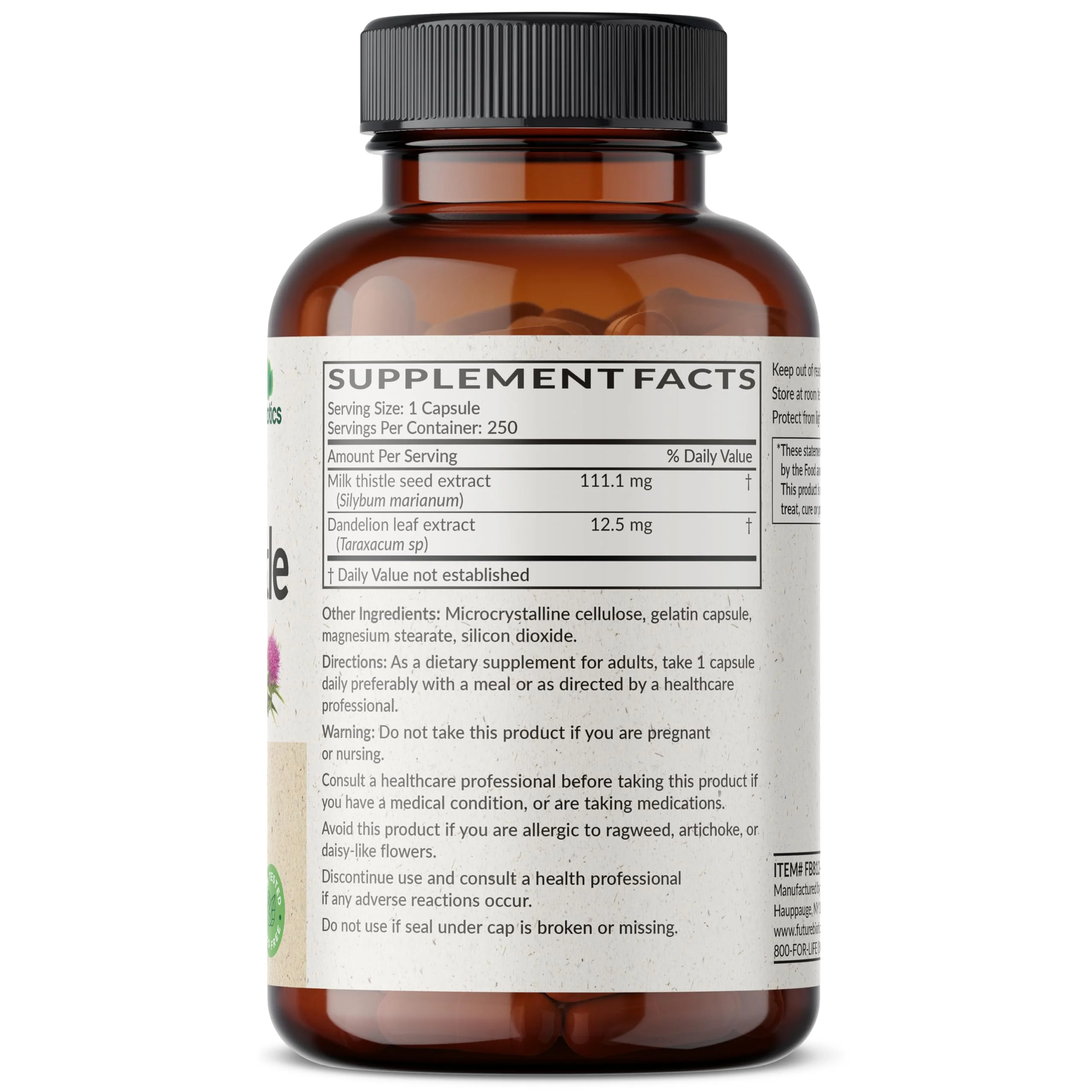 Futurebiotics Milk Thistle Silymarin Marianum & Dandelion Extract Liver Health Support, Antioxidant Support, Detox, 250 Capsules - Image 6