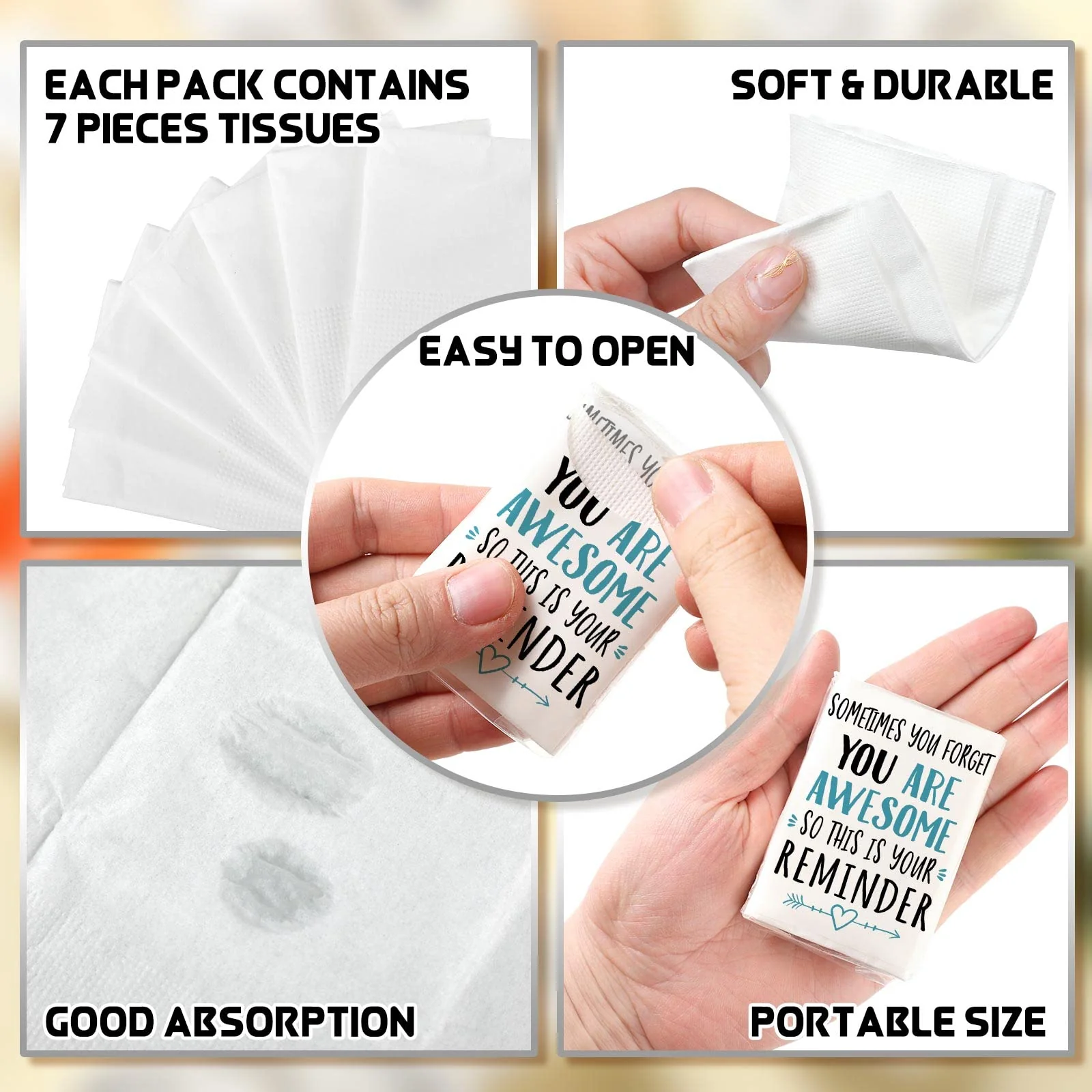 Fuutreo 120 Packs Pocket Tissues Travel Packs Bulk Motivational Facial 3 Ply Inspirational Pocket Travel Tissue Small Size Paper Individual Pockets Size for Appreciation Gifts Wedding - Image 5
