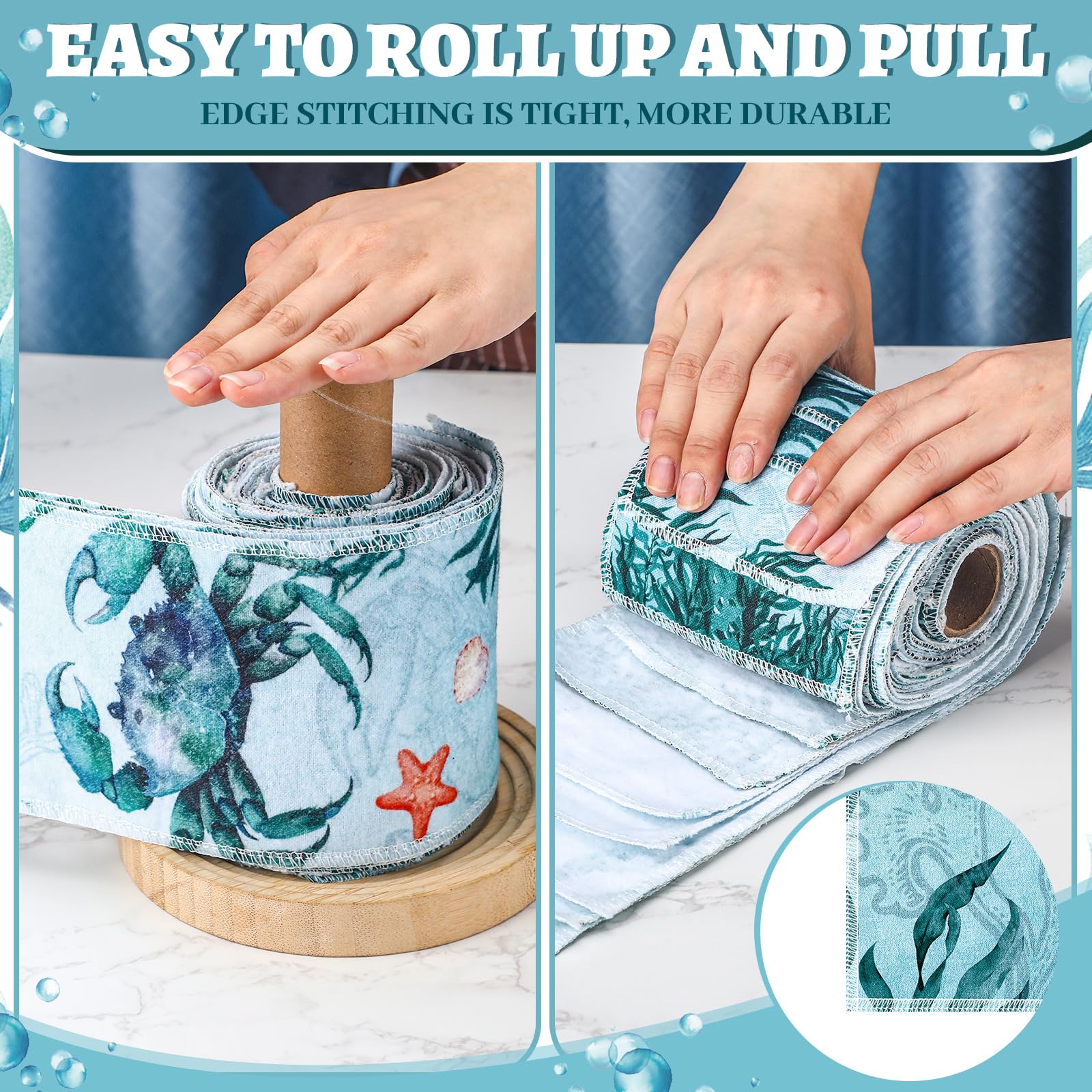 FuWeave 30 Pack Reusable Toilet Paper Washable Soft Bidet Towels Bulk Gifts Paperless Rolls Flannel Cotton 12'' x 4.3" Family Cloth Wipes Bathroom Napkins with Cardboard (Sea) - Image 6