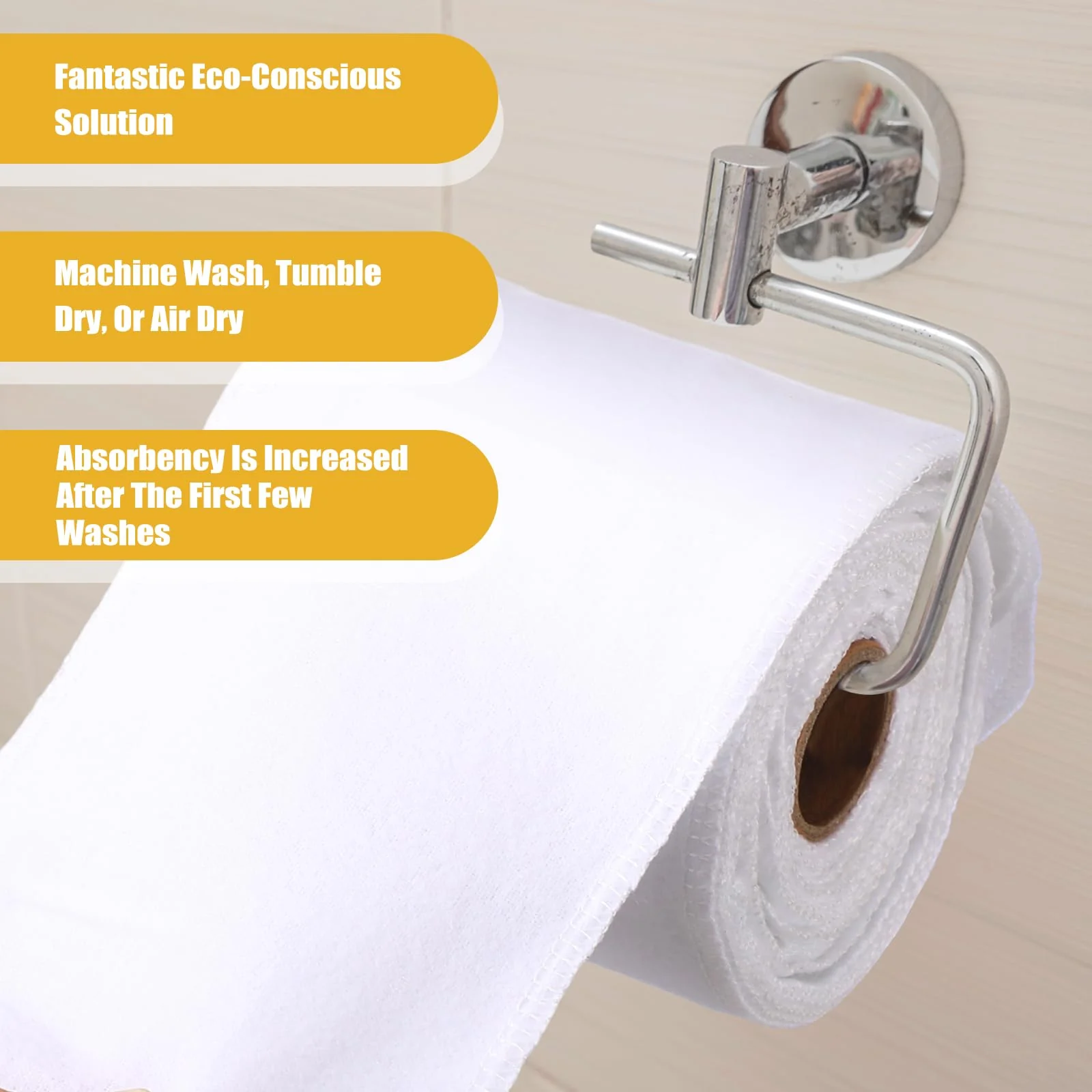 FuWeave 60 Pack Reusable Toilet Paper Towels No Tear Bidet Towels Washable Toilet Paper Bulk Paperless Rolls Cotton Treadmill Family Cloth Wipes (White) - Image 5