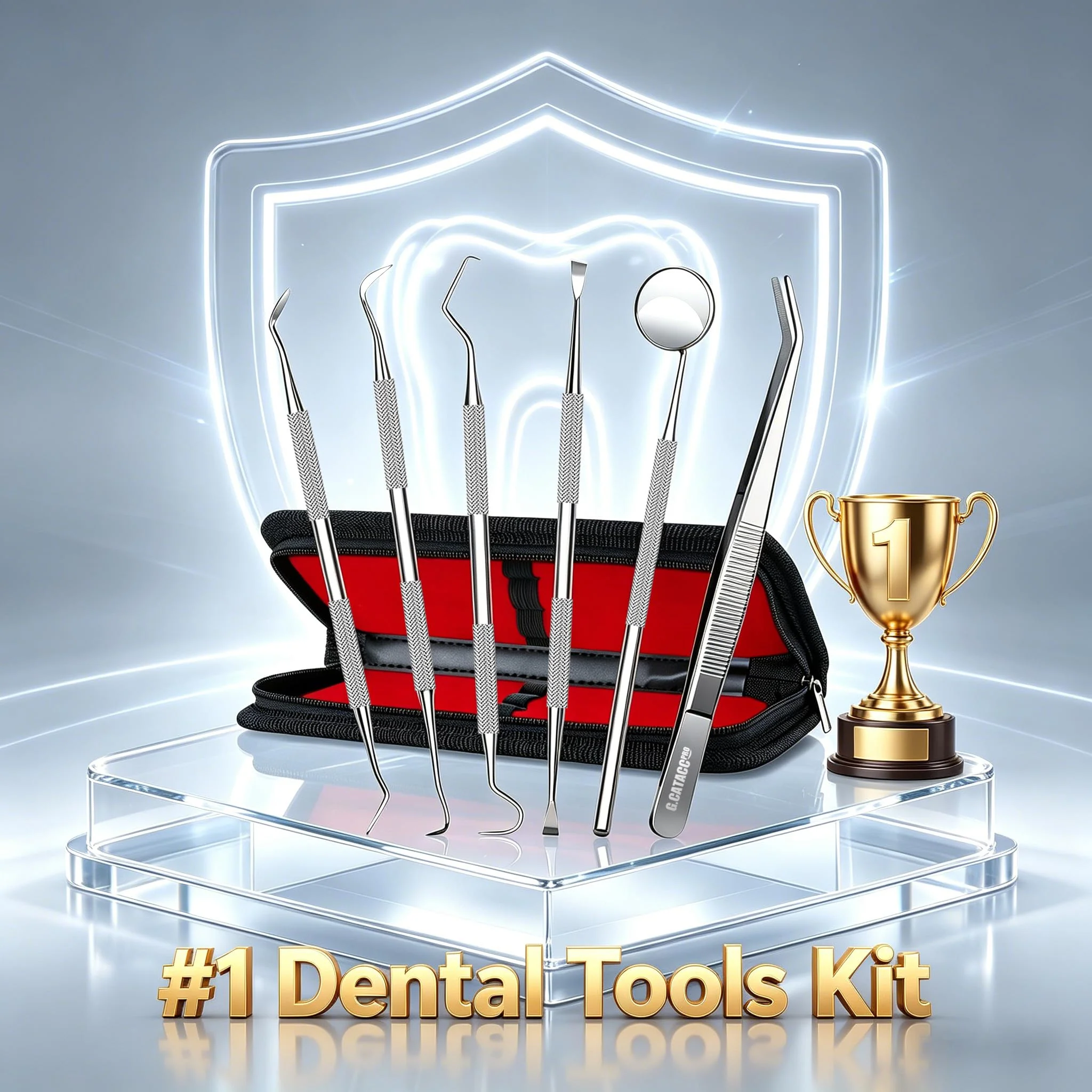 G.CATACC Dental Tools, Dental Pick Teeth Cleaning Tools Hygiene Kit, Plaque Remover for Teeth, Professional Stainless Steel Tooth Scraper Plaque Tartar Cleaner - with Case - Image 2