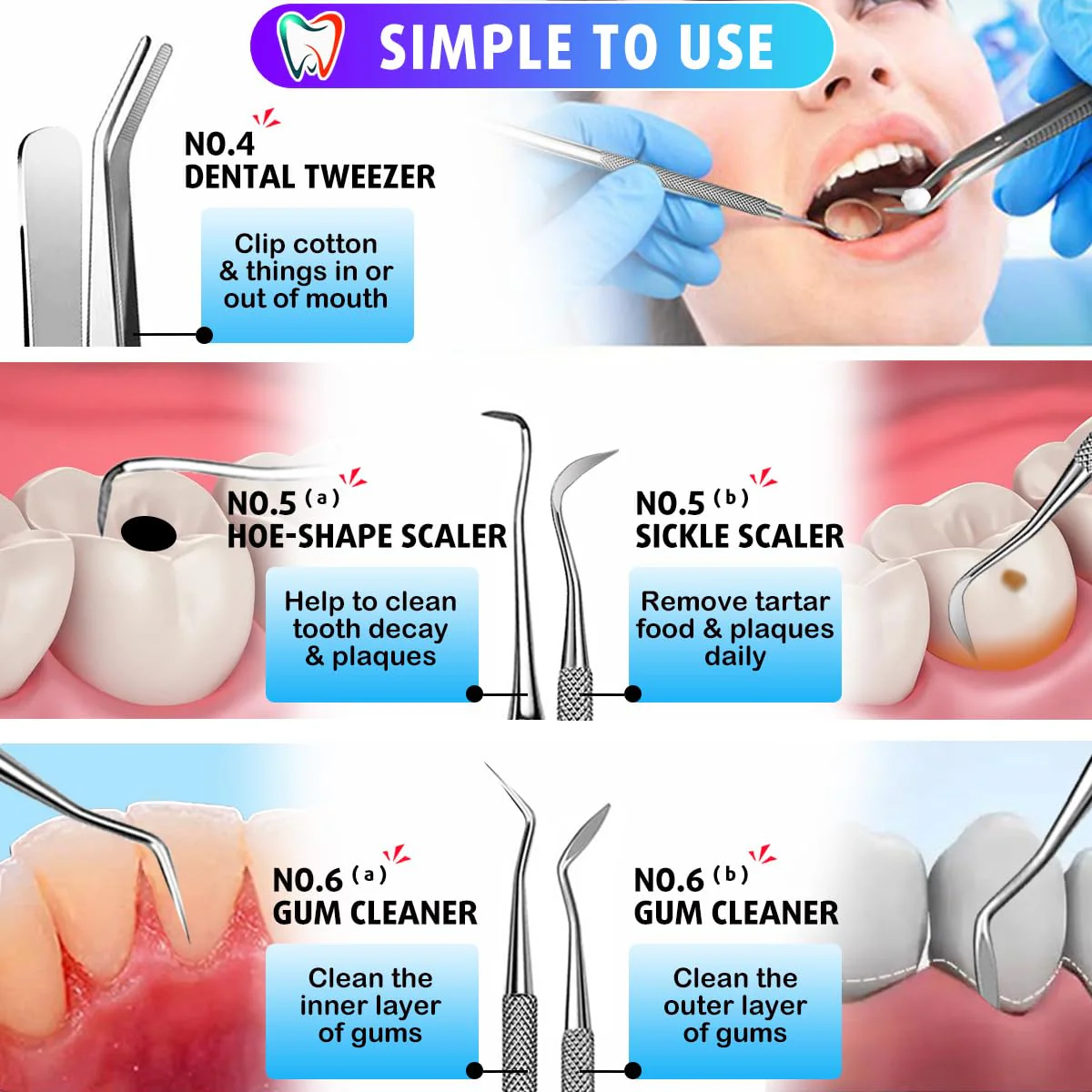 G.CATACC Dental Tools, Dental Pick Teeth Cleaning Tools Hygiene Kit, Plaque Remover for Teeth, Professional Stainless Steel Tooth Scraper Plaque Tartar Cleaner - with Case - Image 7