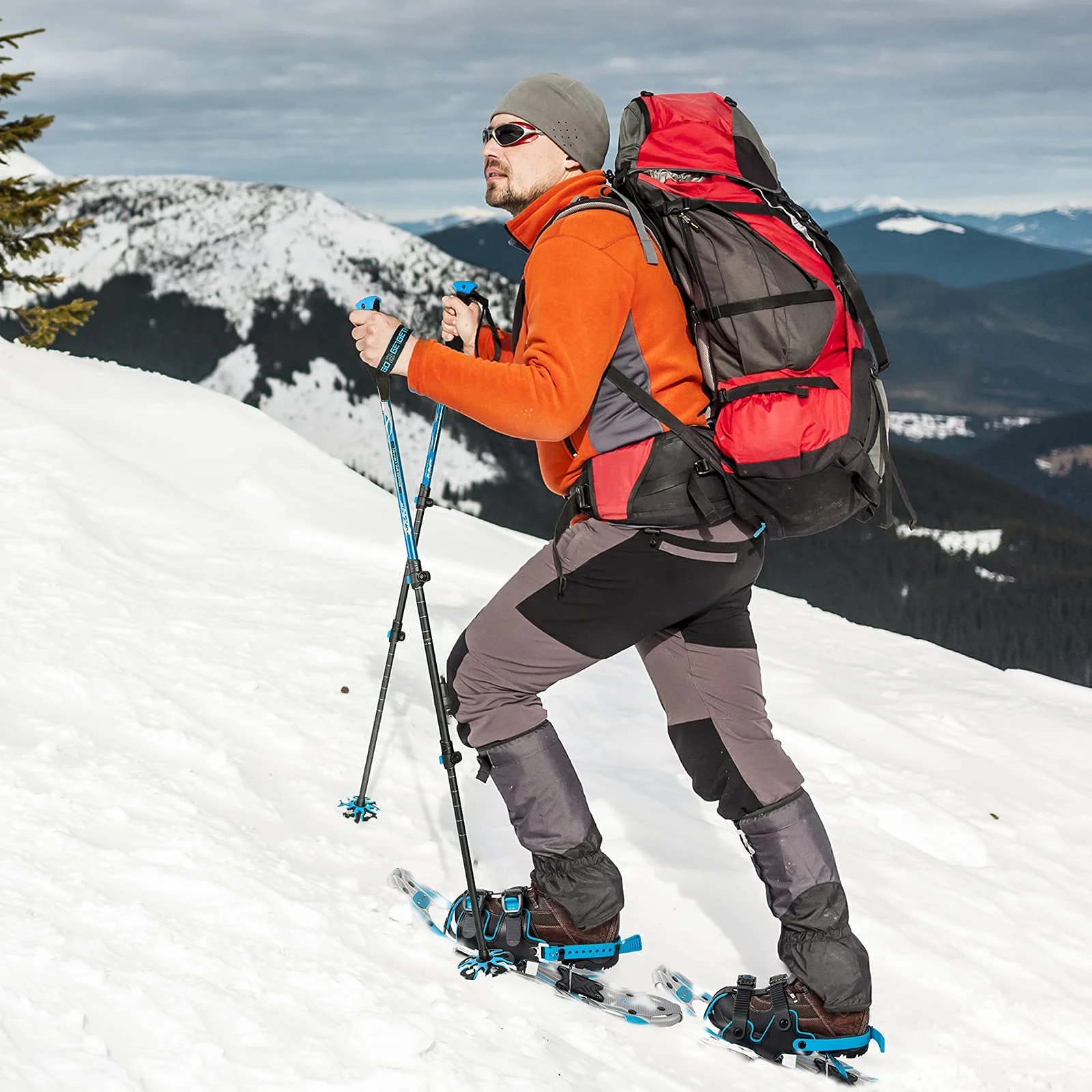 G2 21 Inches Blue Light Weight Snowshoes for Women Men Youth, Set with Trekking Poles, Tote Bag, Special EVA Padded Ratchet Binding, Heel Lift, Toe Box - Image 7