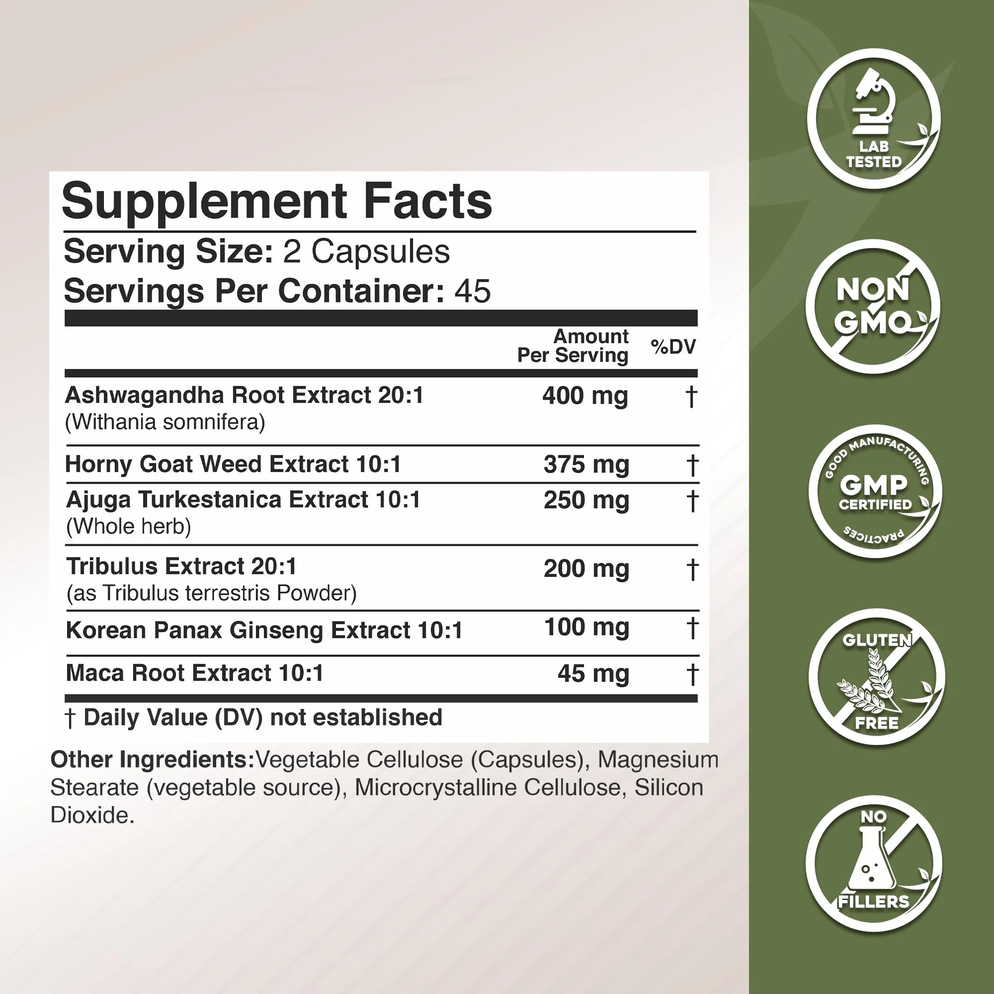 Gade Nutrition Ashwagandha with Maca Root, Horny Goat Weed, Turkesterone Supplement, Tribulus Terrestris, Panax Ginseng | 90 Vegetable Capsules for Energy, Stamina, Performance. | Made in USA - Image 7