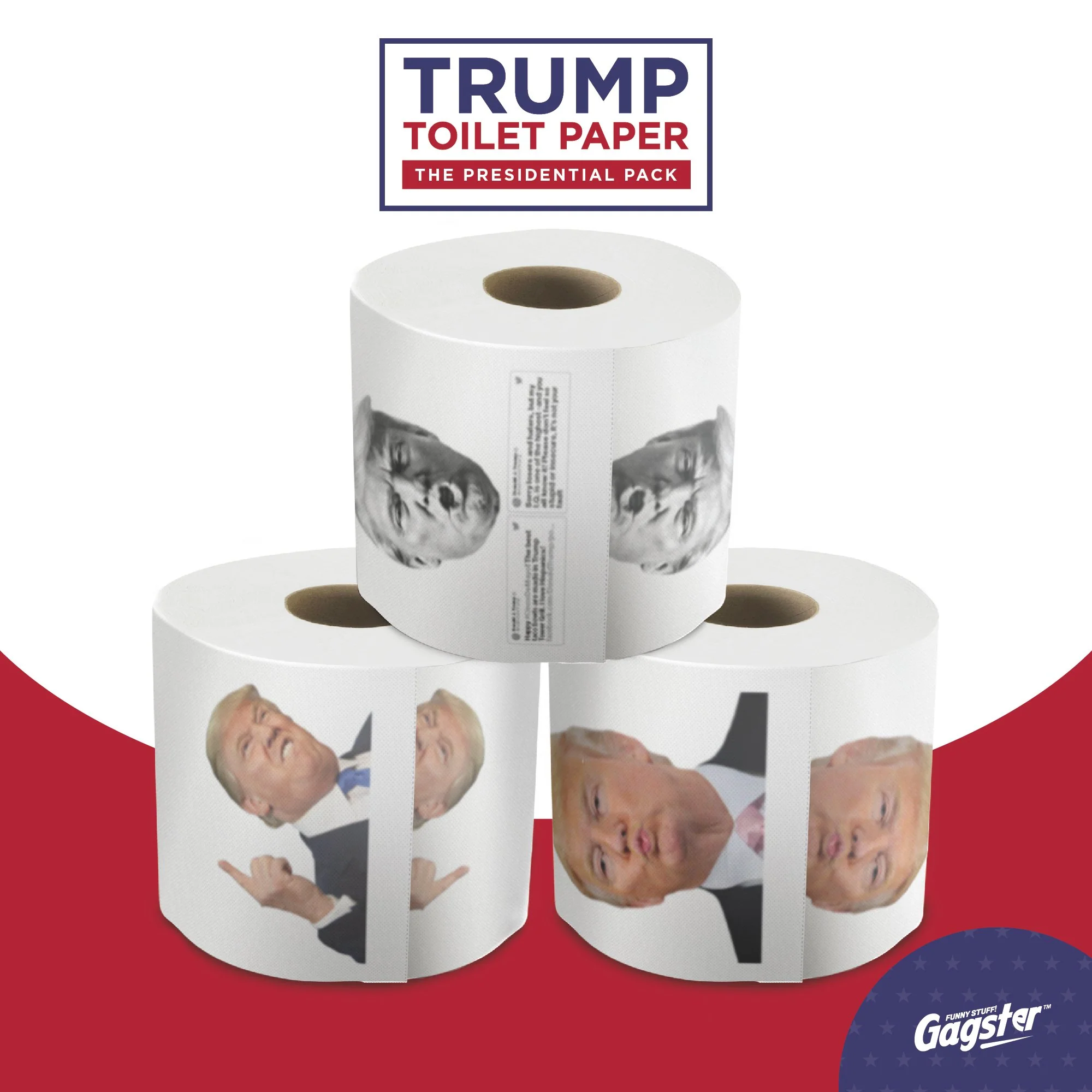 Gagster Donald Trump Toilet Paper - 3 Ply Funny Novelty Gag, 200 Sheets, Prank Gift Pack (2 Rolls Trump Images, 1 Roll Funniest Tweets) 3-pack - Image 4