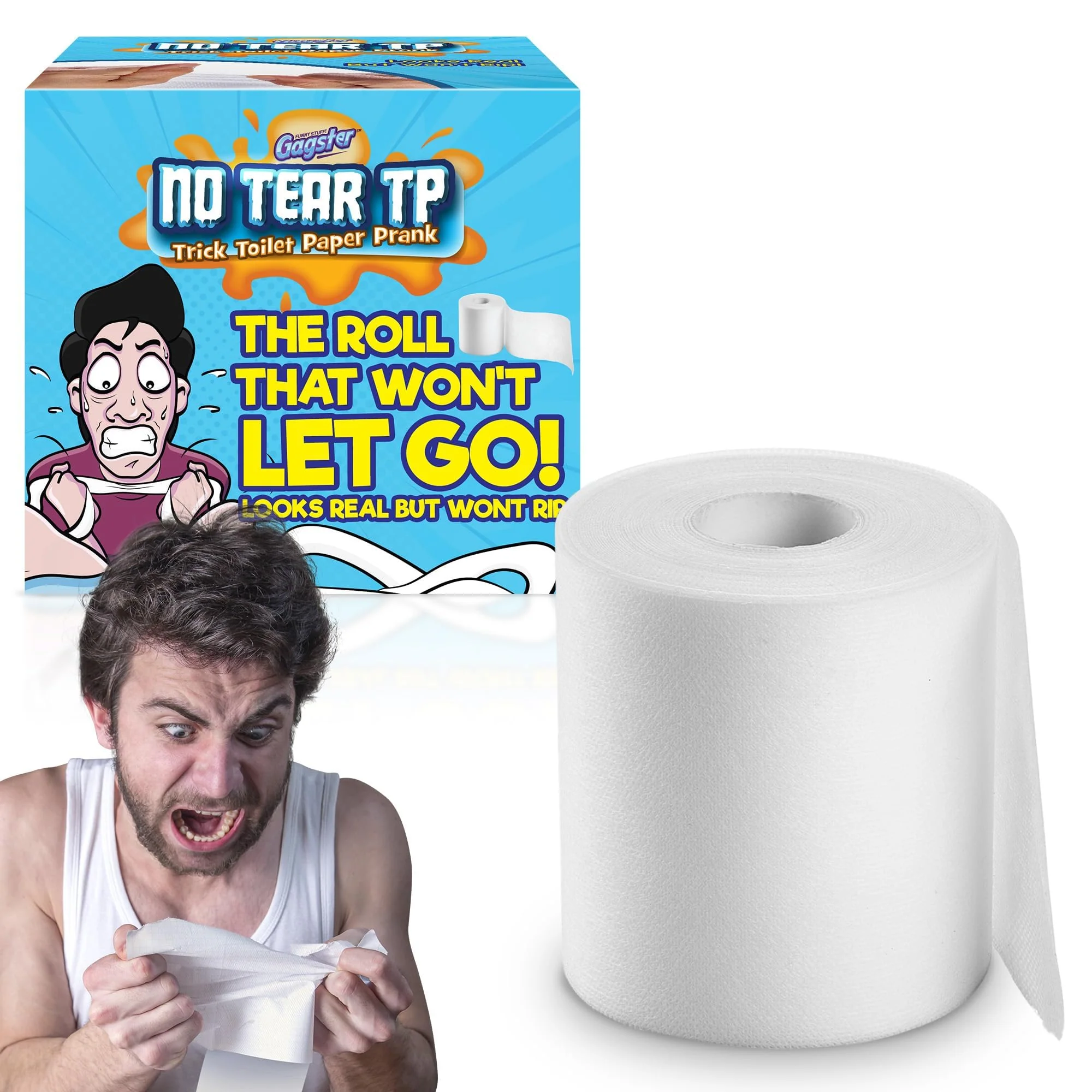Gagster No Tear Toilet Paper Prank - Unrippable TP Roll, No Rip Toilet Paper Trick, Practical Joke for Adults & Kids, April Fools Day Gag, Novelty Toilet Paper, 1 Roll White