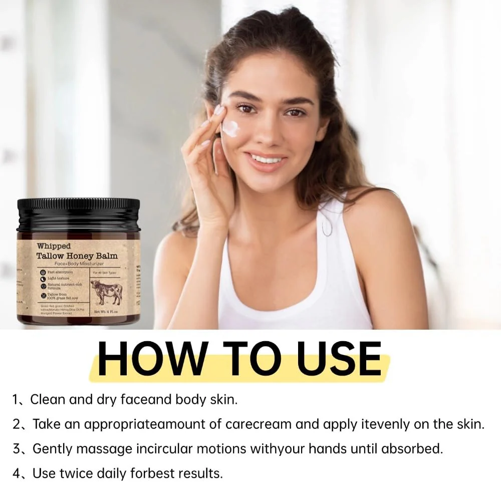 GAHQB Whipped Beef Tallow Balm for Skin : Grass-Fed Beef Tallow Moisturizer For Face and Body, Tallow Cream 4 oz - Image 5
