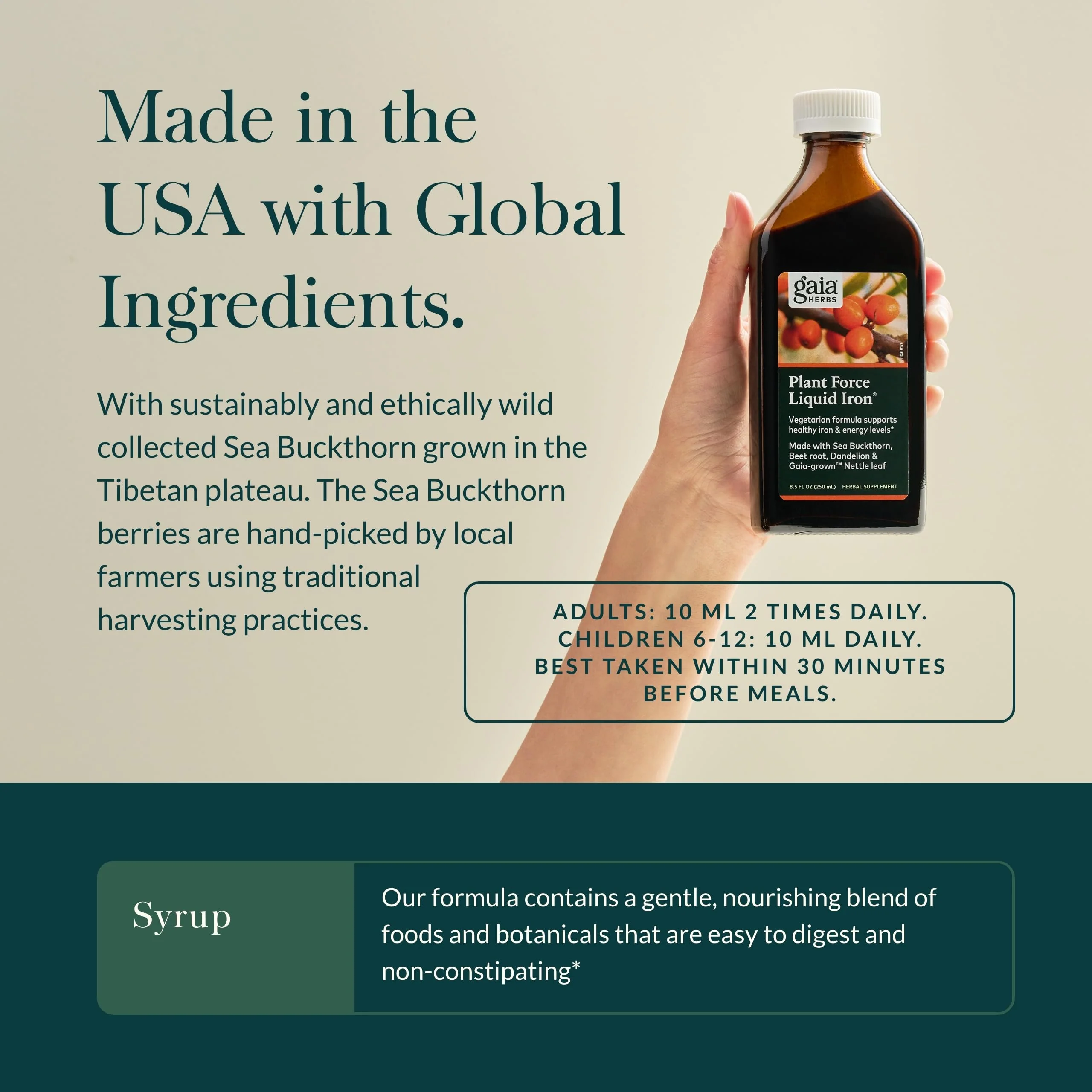 Gaia Herbs Plant Force Liquid Iron - Vegetarian Iron Supplement to Help Maintain Healthy Iron & Energy Levels - with Star Anise, Sea Buckthorn, Beet Root, Dandelion & Nettle - 8.5 Fl Oz (25 Servings) - Image 7