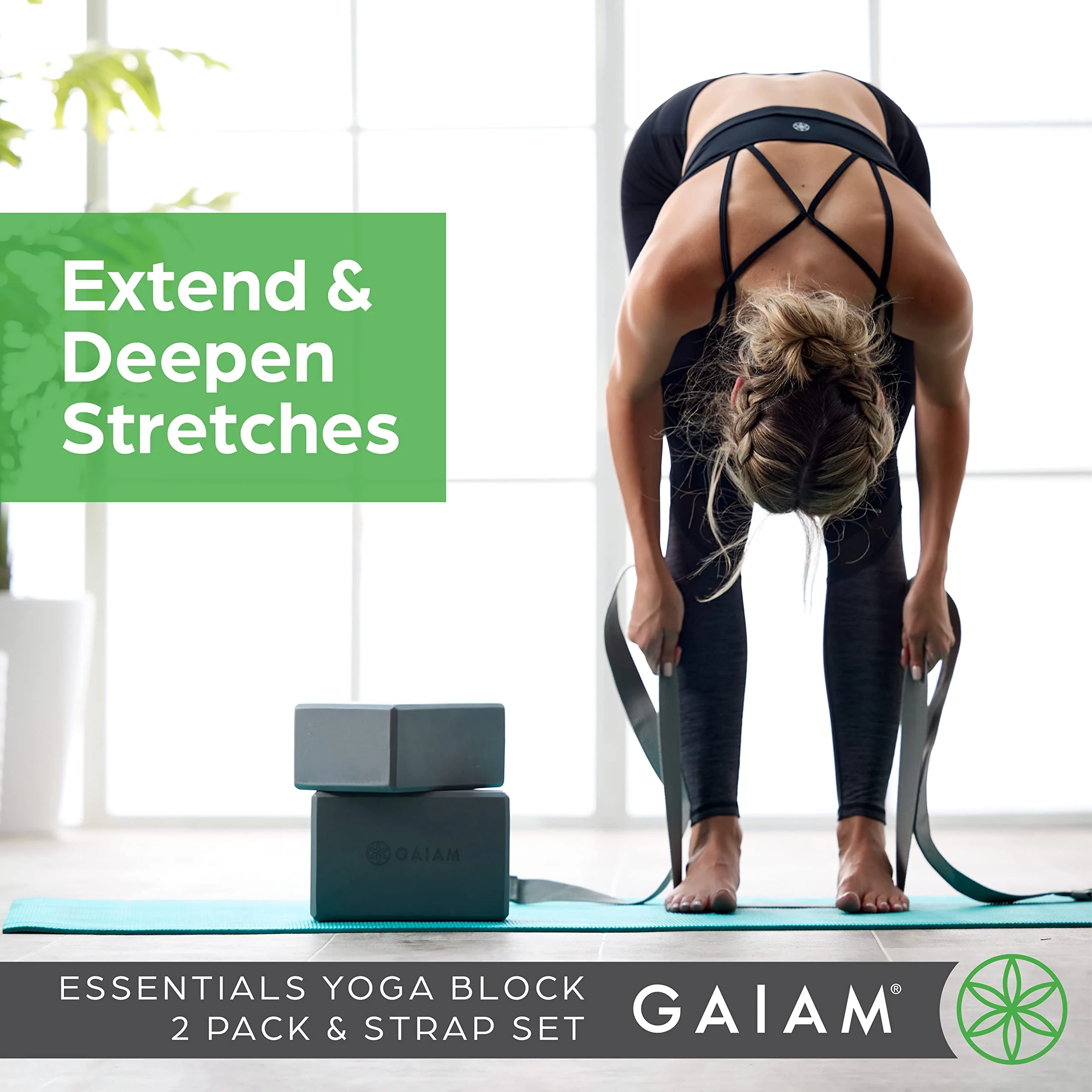 Gaiam Yoga Block & Yoga Strap Combo Set - Yoga Block with Strap, Pilates & Yoga Props to Help Extend & Deepen Stretches, Yoga Kit for Stability, Balance & Optimal Alignment, 2 - Image 2