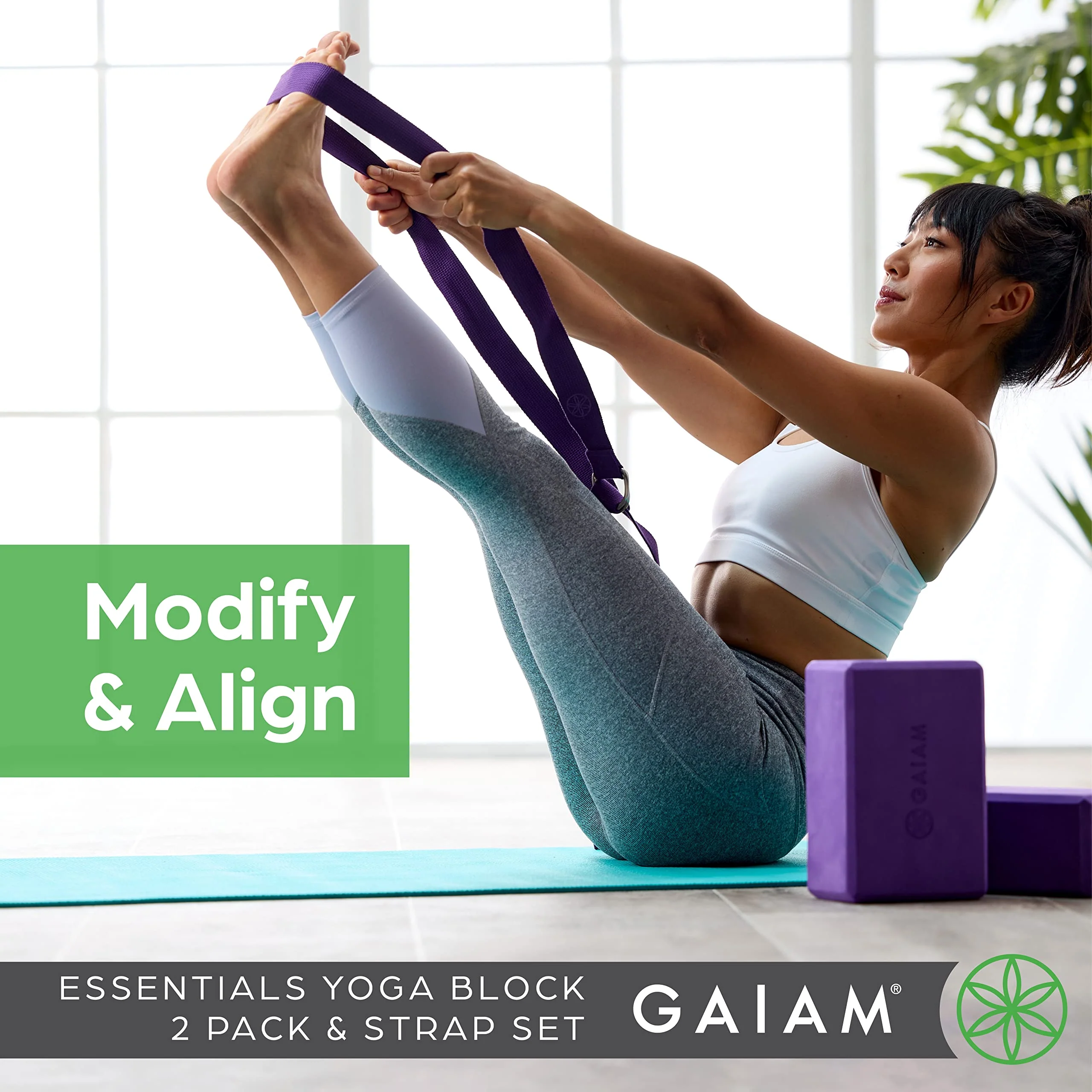 Gaiam Yoga Block & Yoga Strap Combo Set - Yoga Block with Strap, Pilates & Yoga Props to Help Extend & Deepen Stretches, Yoga Kit for Stability, Balance & Optimal Alignment, 2 - Image 3