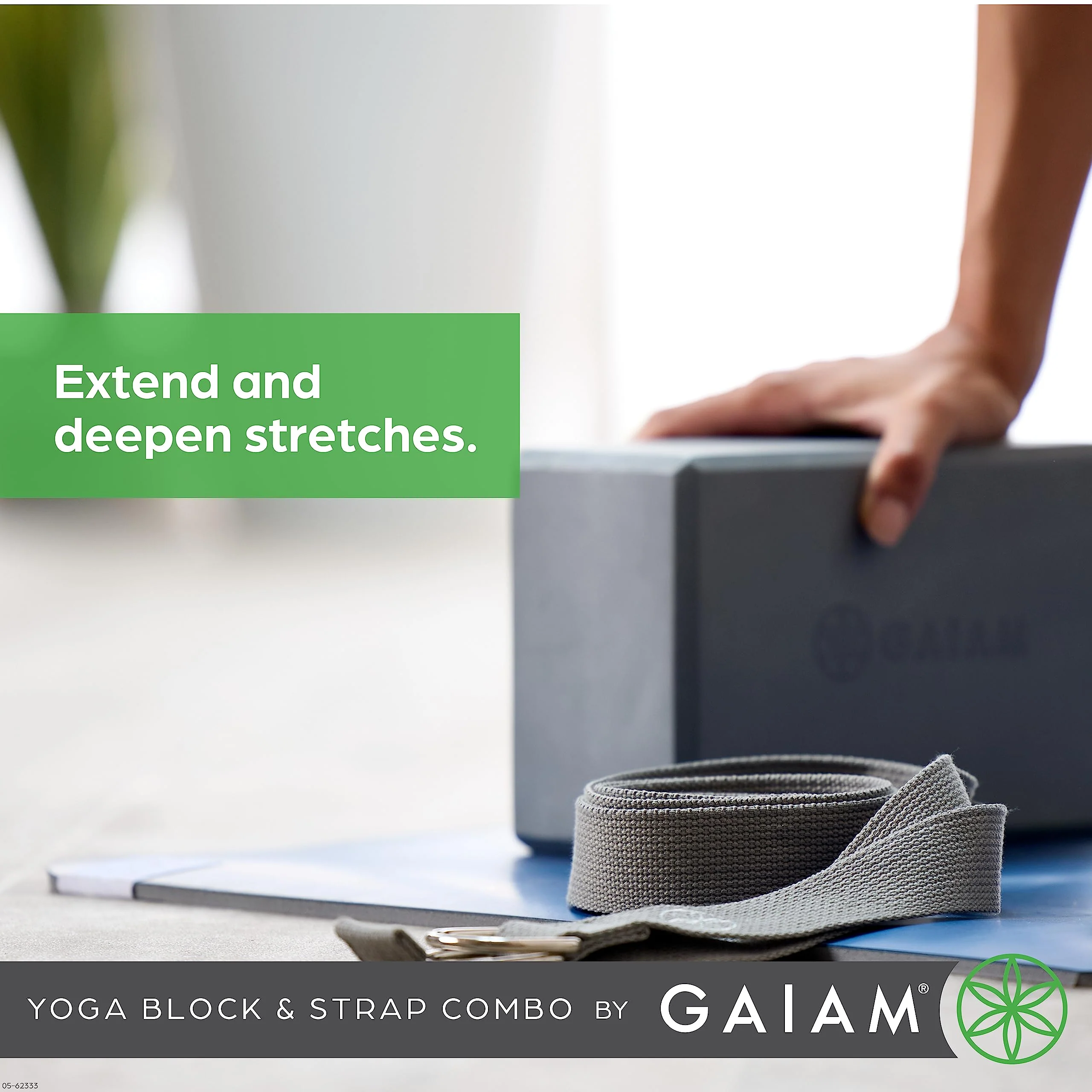 Gaiam Yoga Block & Yoga Strap Combo Set - Yoga Block with Strap, Pilates & Yoga Props to Help Extend & Deepen Stretches, Yoga Kit for Stability, Balance & Optimal Alignment - Black - Image 3