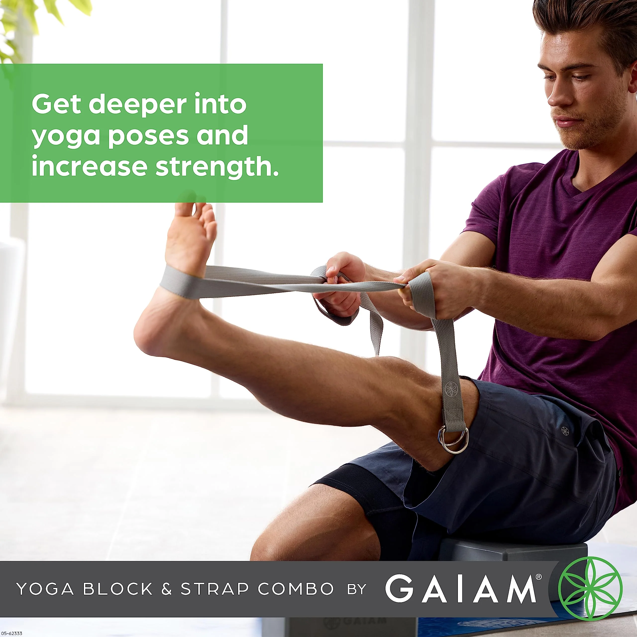 Gaiam Yoga Block & Yoga Strap Combo Set - Yoga Block with Strap, Pilates & Yoga Props to Help Extend & Deepen Stretches, Yoga Kit for Stability, Balance & Optimal Alignment - Black - Image 4