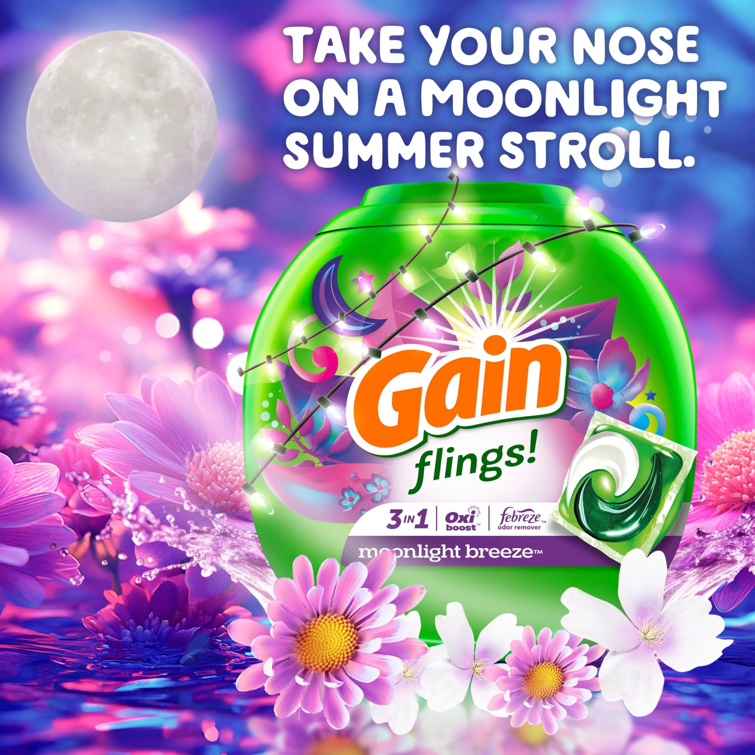 Gain Flings Laundry Detergent Pacs, 102 Count, Moonlight Breeze Scent, with Odor Defense, concentrated laundry soap pacs - Image 6
