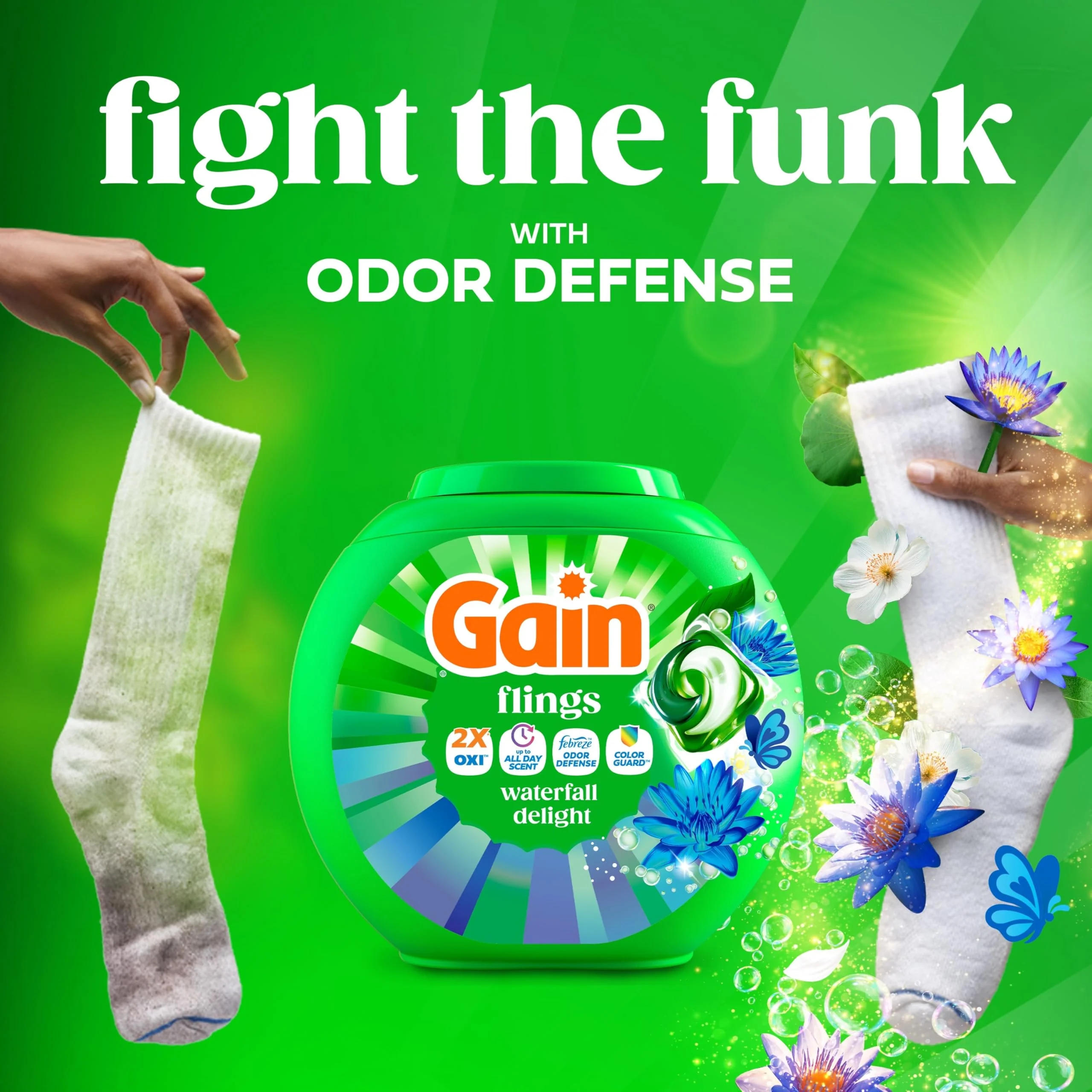 Gain Flings Liquid Washing Detergent Pacs, Now with Odor Defense + Color Guard, Waterfall Delight Scent, 4-In-1 Liquid Laundry Detergent Pods, Clean & Fresh, 112 Count (Packaging May Vary) - Image 4