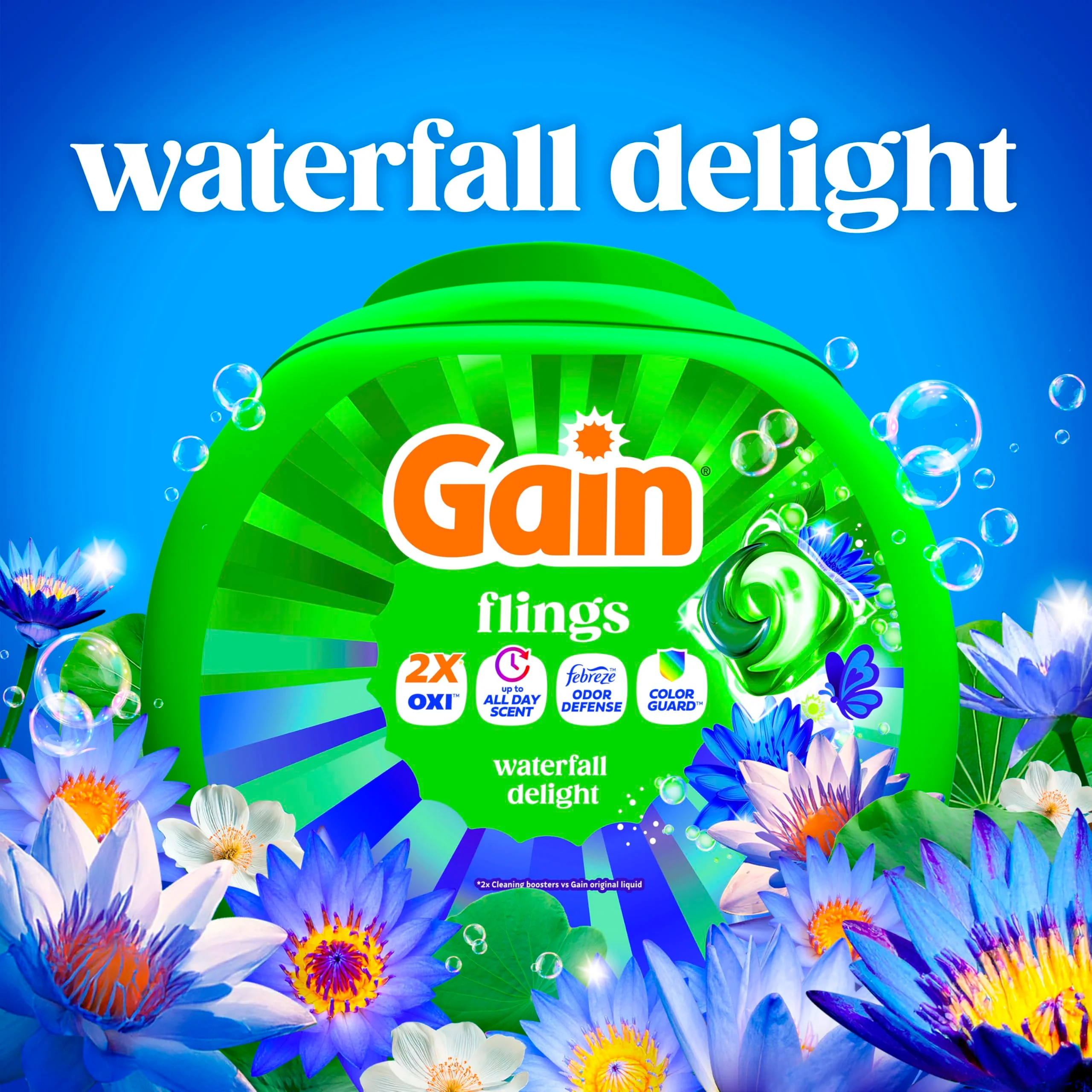 Gain Flings Liquid Washing Detergent Pacs, Now with Odor Defense + Color Guard, Waterfall Delight Scent, 4-In-1 Liquid Laundry Detergent Pods, Clean & Fresh, 112 Count (Packaging May Vary) - Image 6
