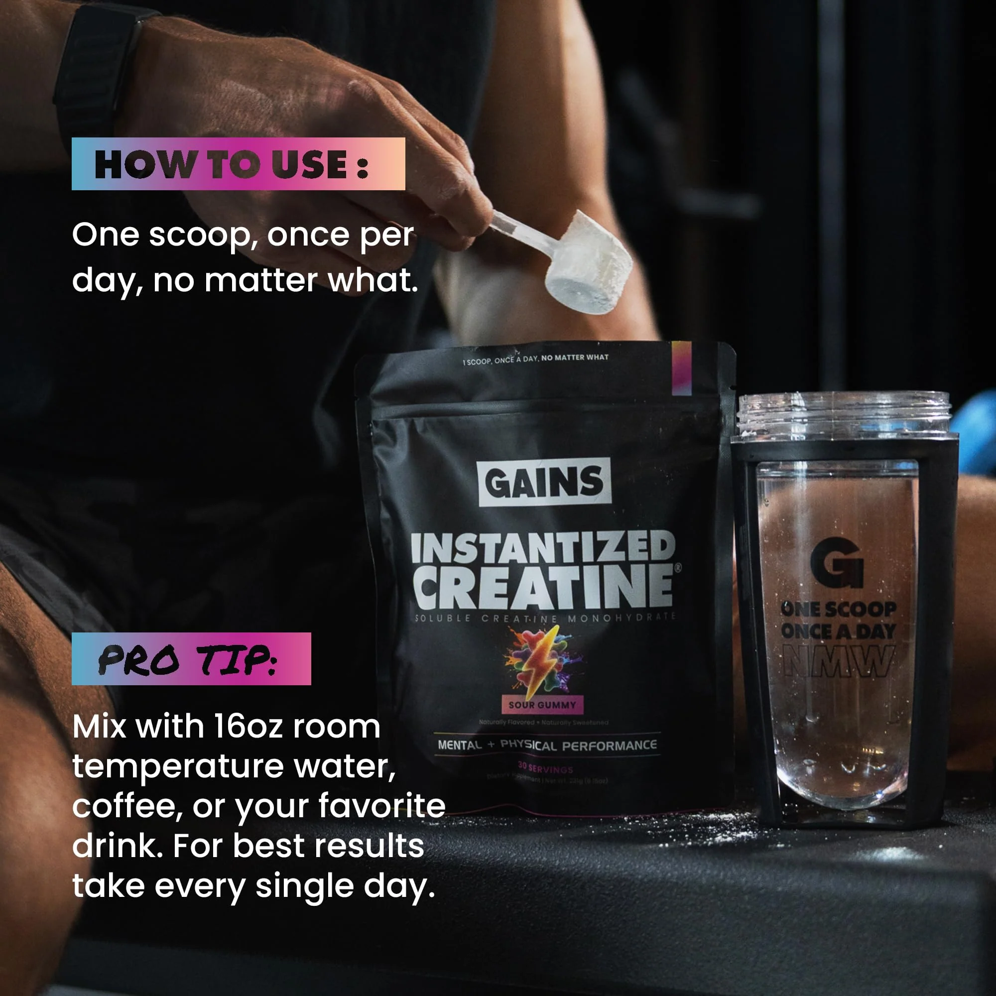 Gains in Bulk Instantized Creatine Monohydrate for Men & Women, Soluble Pre Workout Powder, Supports Muscle Building, Strength and Performance, Bodybuilding Supplements, Sour Gummy, 30 Servings - Image 6