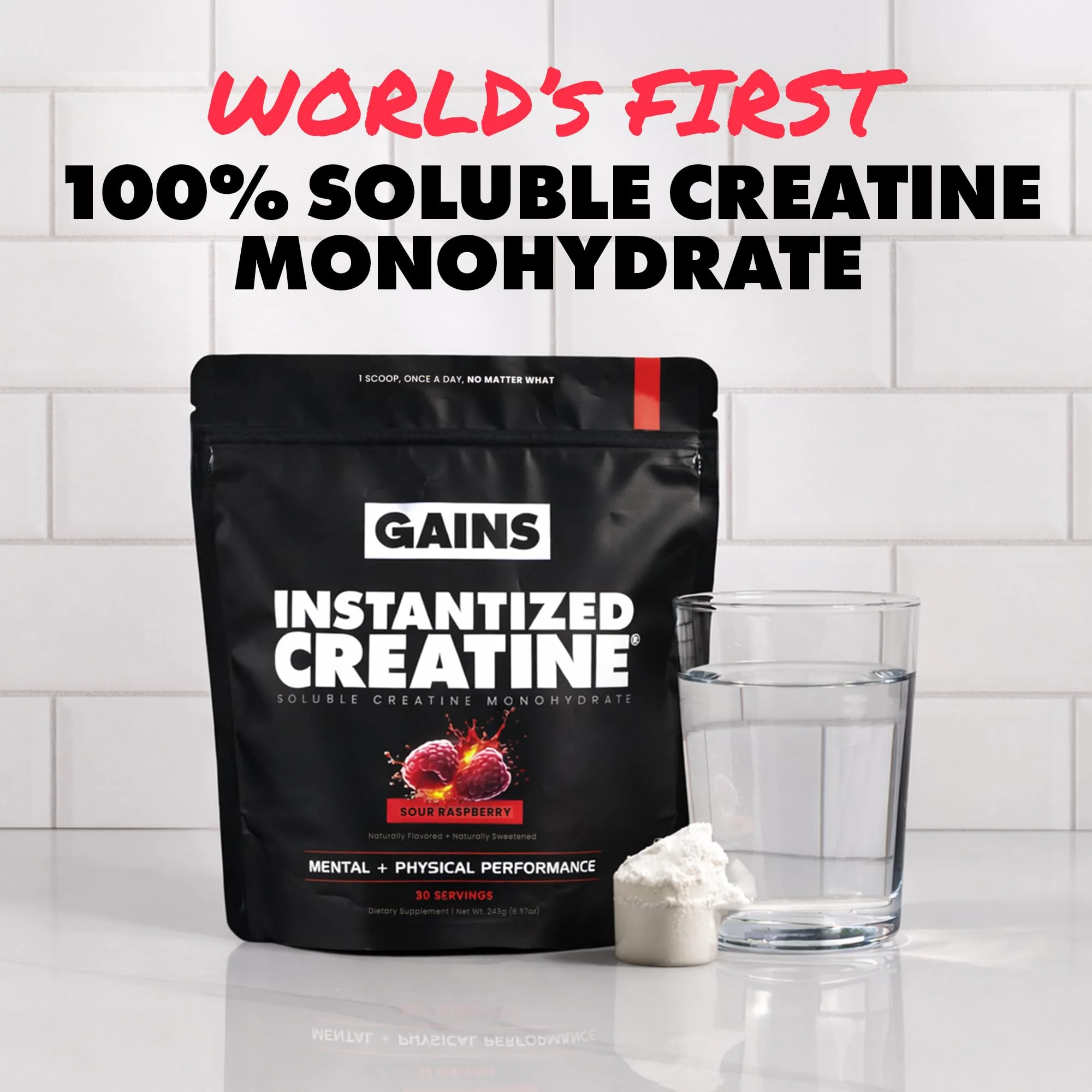 Gains in Bulk Instantized Creatine Monohydrate for Men & Women, Soluble Pre Workout Powder, Supports Muscle Building, Strength and Performance, Bodybuilding Supplements, Sour Raspberry, 30 Servings - Image 5