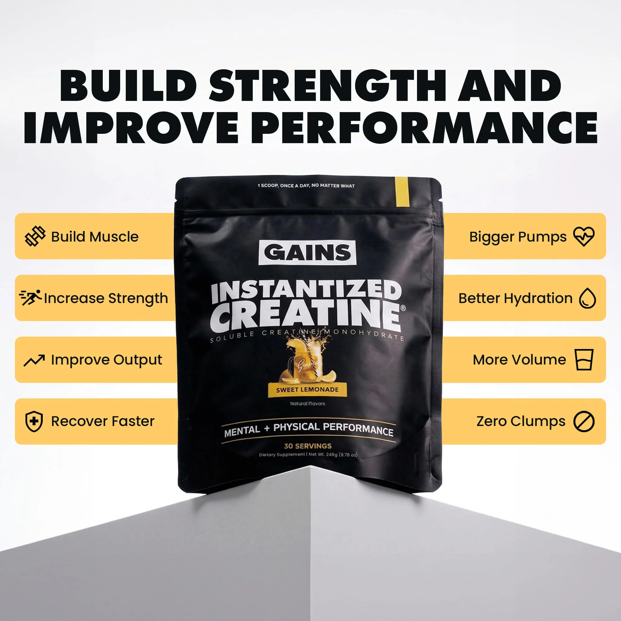Gains in Bulk Instantized Creatine Monohydrate for Men & Women, Soluble Pre Workout Powder, Supports Muscle Building, Strength and Performance, Bodybuilding Supplements, Sweet Lemonade, 30 Servings - Image 2