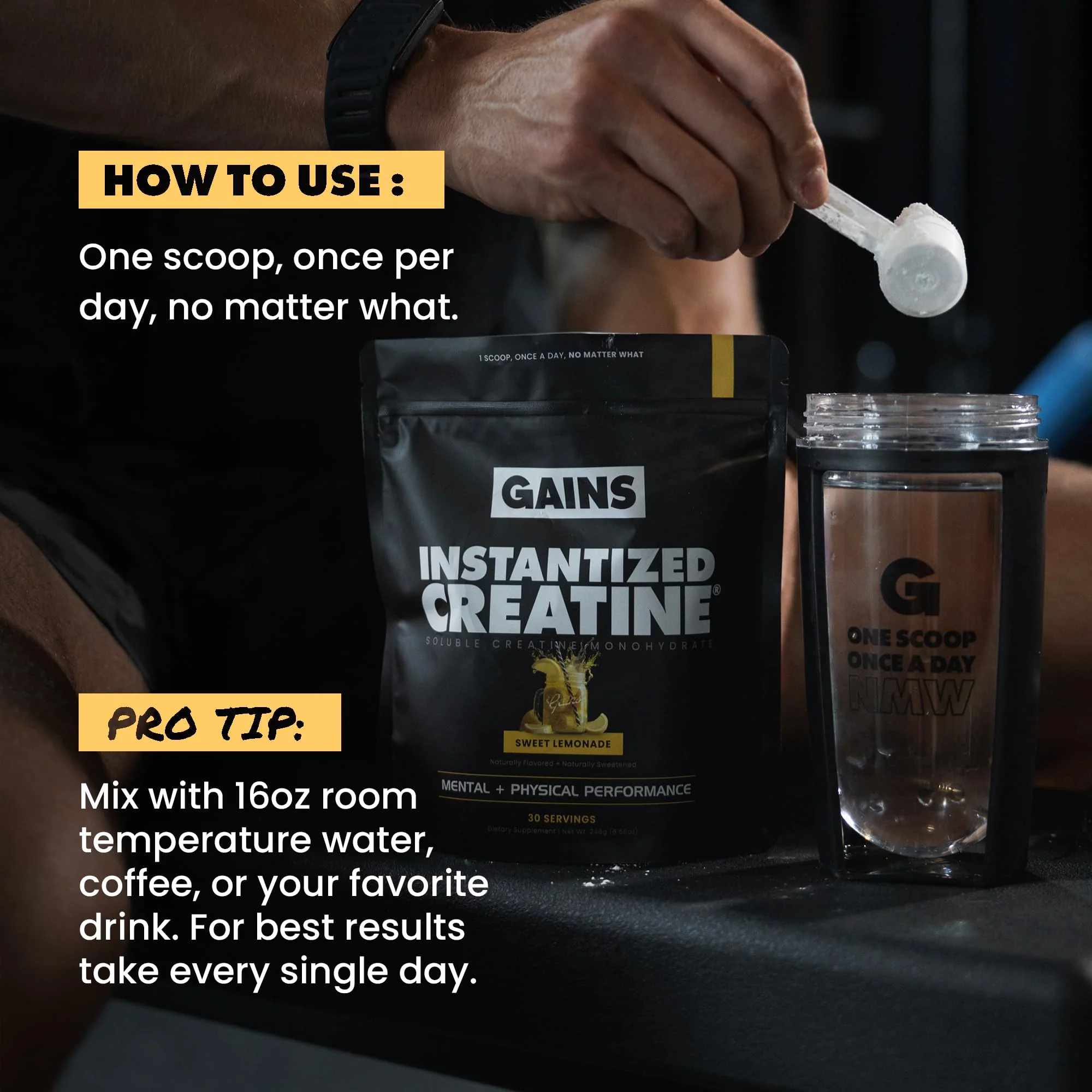Gains in Bulk Instantized Creatine Monohydrate for Men & Women, Soluble Pre Workout Powder, Supports Muscle Building, Strength and Performance, Bodybuilding Supplements, Sweet Lemonade, 30 Servings - Image 6
