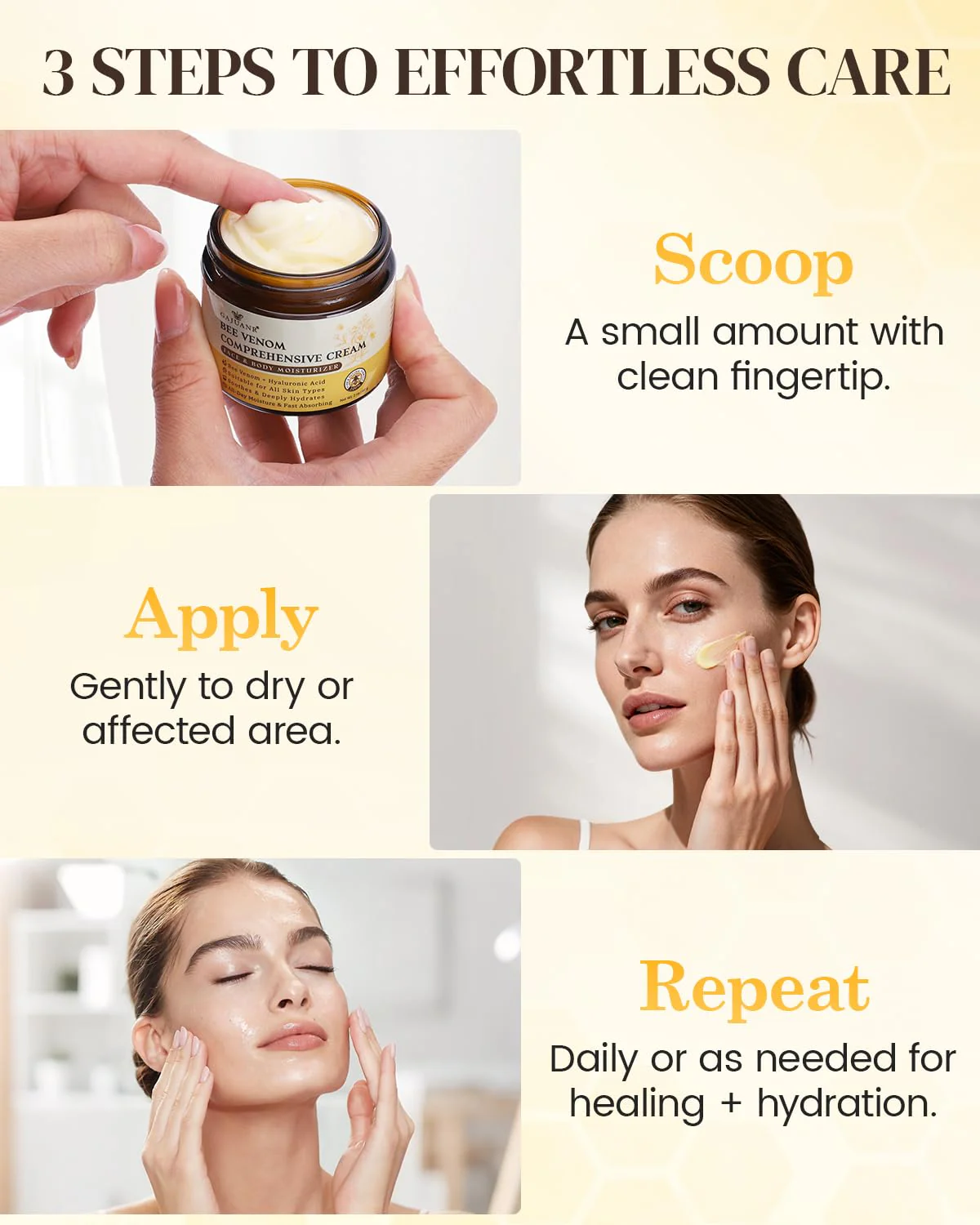 GAJUANR Bee Venom Moisturizing Cream, All-in-One Nourishing Moisturizer with Hyaluronic Acid, Firming & Hydrating Face and Body Cream, Natural Gentle Formula for All Skin Types (60g * 2PCS) - Image 4