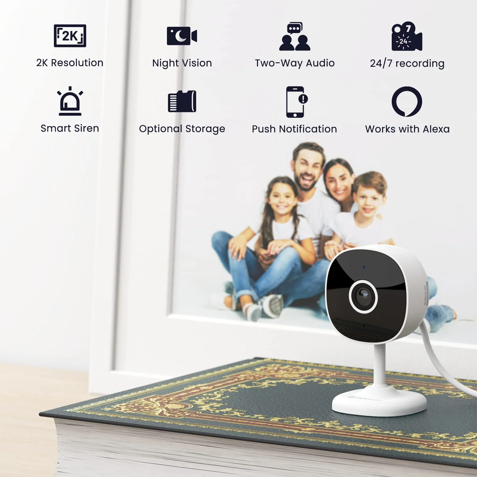 Galayou Indoor Home Security Cameras - 2K WiFi Surveillance Camera with Two-Way Audio for Baby/Pet/Dog/Nanny, Smart Siren with Phone App, SD/Cloud Storage, Works with Alexa & Google Home G7-2PACK - Image 2