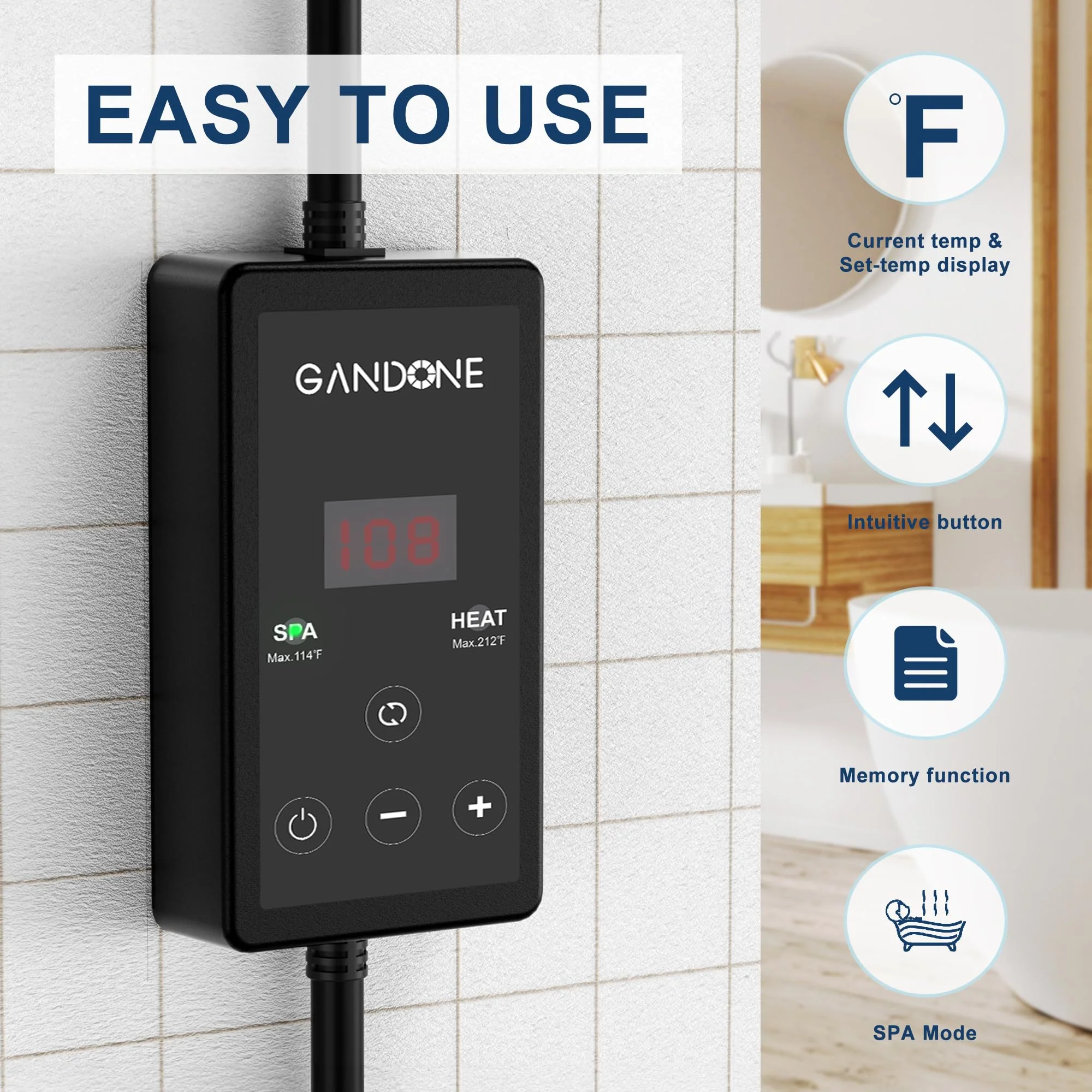 GANDONE Dual Spa Water Heater, Portable Hot Tub Immersion Water Heater Cast Aluminum Submergible mit Temperature Sensor and Digital Display for Bathtub - Image 6