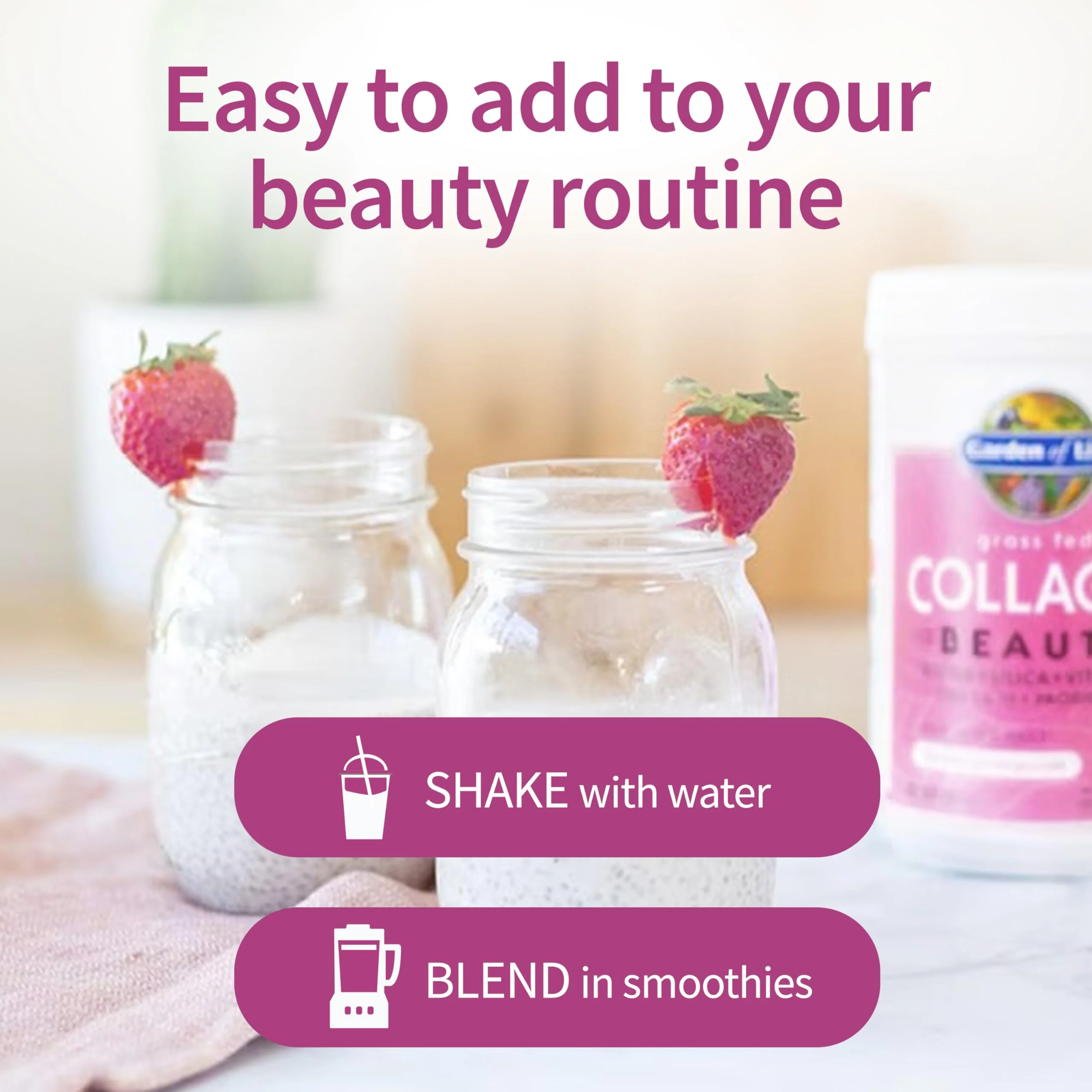 Garden of Life Grass Fed Collagen Beauty - Strawberry Lemonade, 20 Servings, Powder for Women Men Hair Skin Nails, Hydrolyzed Collagen Peptides Protein Powder Supplement - Image 5