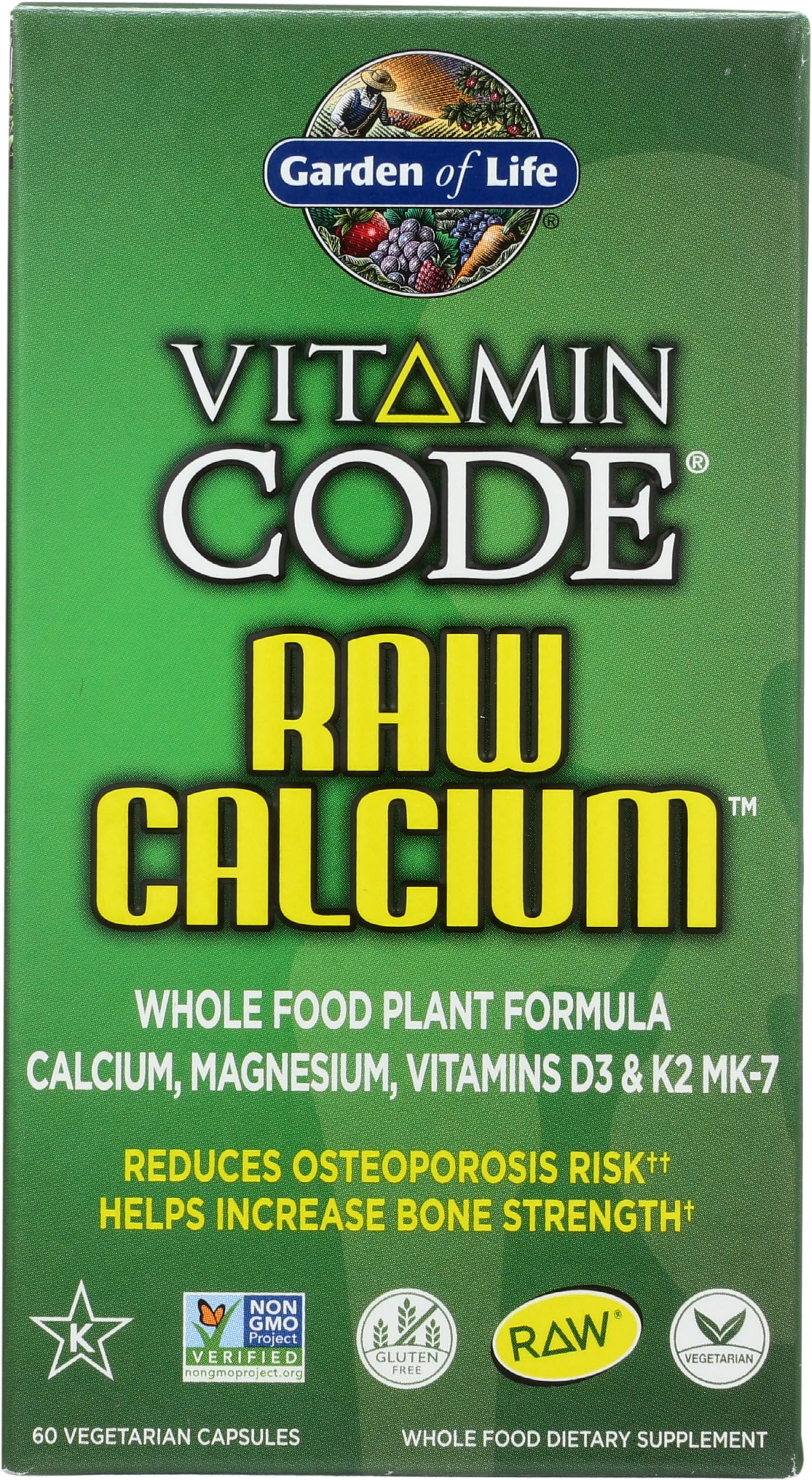 Garden of Life Raw Calcium Supplement for Women and Men - Vitamin Code Made from Whole Foods with Magnesium, K2, Vitamin D3 and Vitamin C Plus Probiotics for Digestion, 60 Capsules - Image 2