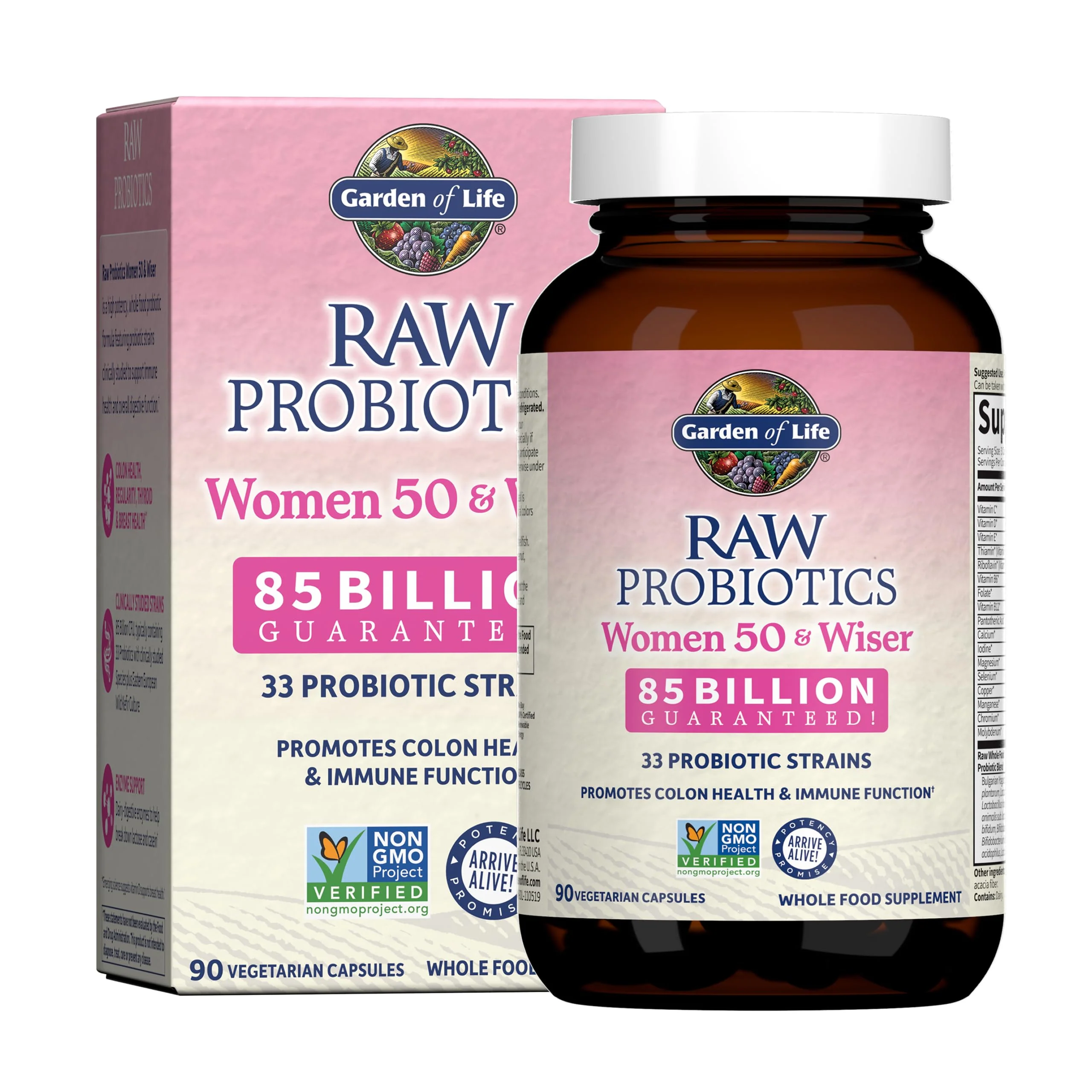 Garden of Life Raw Probiotics Women 50 & Wiser - 85 Billion Live Cultures - Probiotic Supplement with Bulgarian Yogurt & Eastern Europe Wild Kefir Culture - 90 Vegetarian Capsules