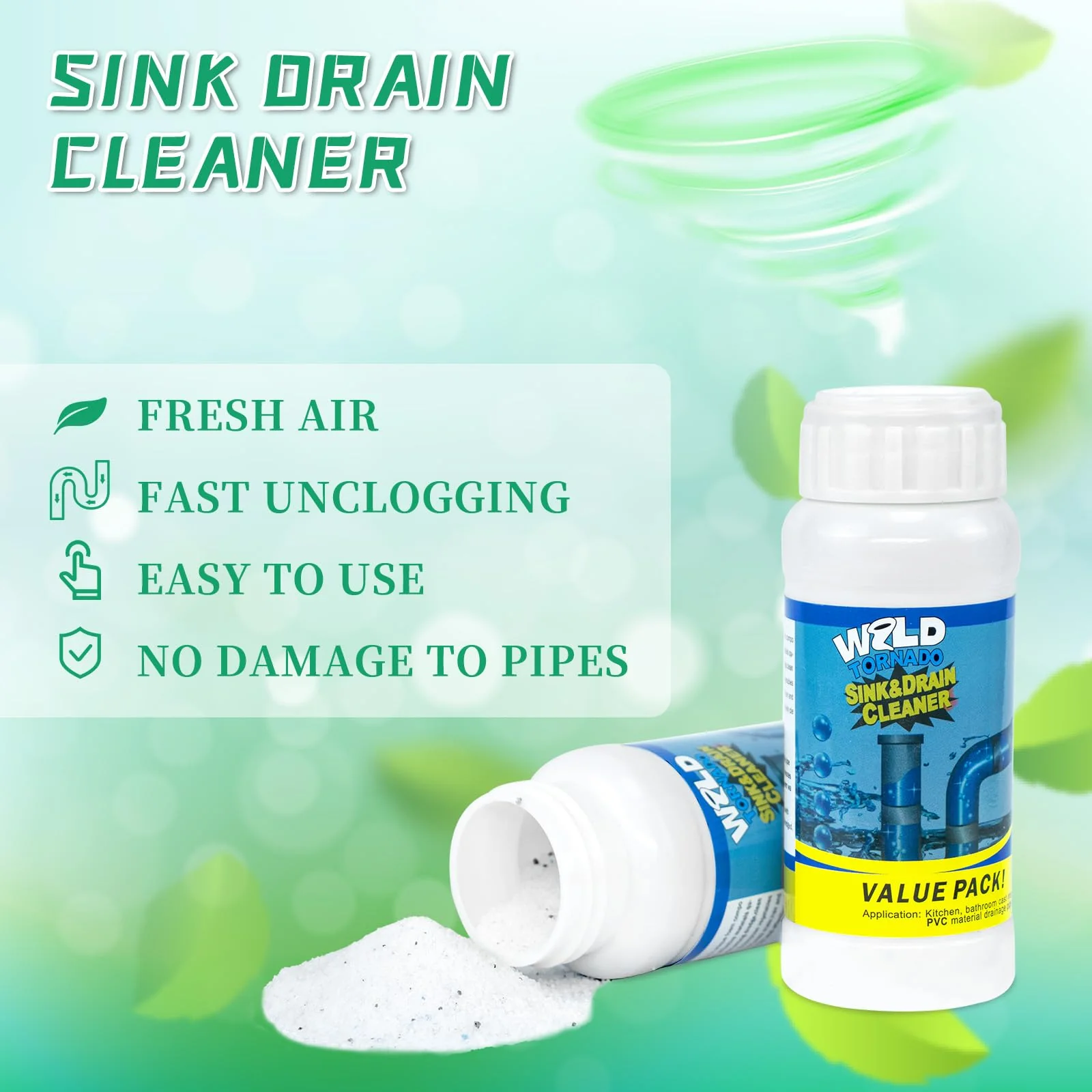 GARINOM Drain Cleaner Powder, Wild Tornado Sink and Drain Cleaner Powerful Pipeline Dredging Agent, Kitchen Unblocker, Powder for Kitchen Toilet（3Pcs） - Image 5