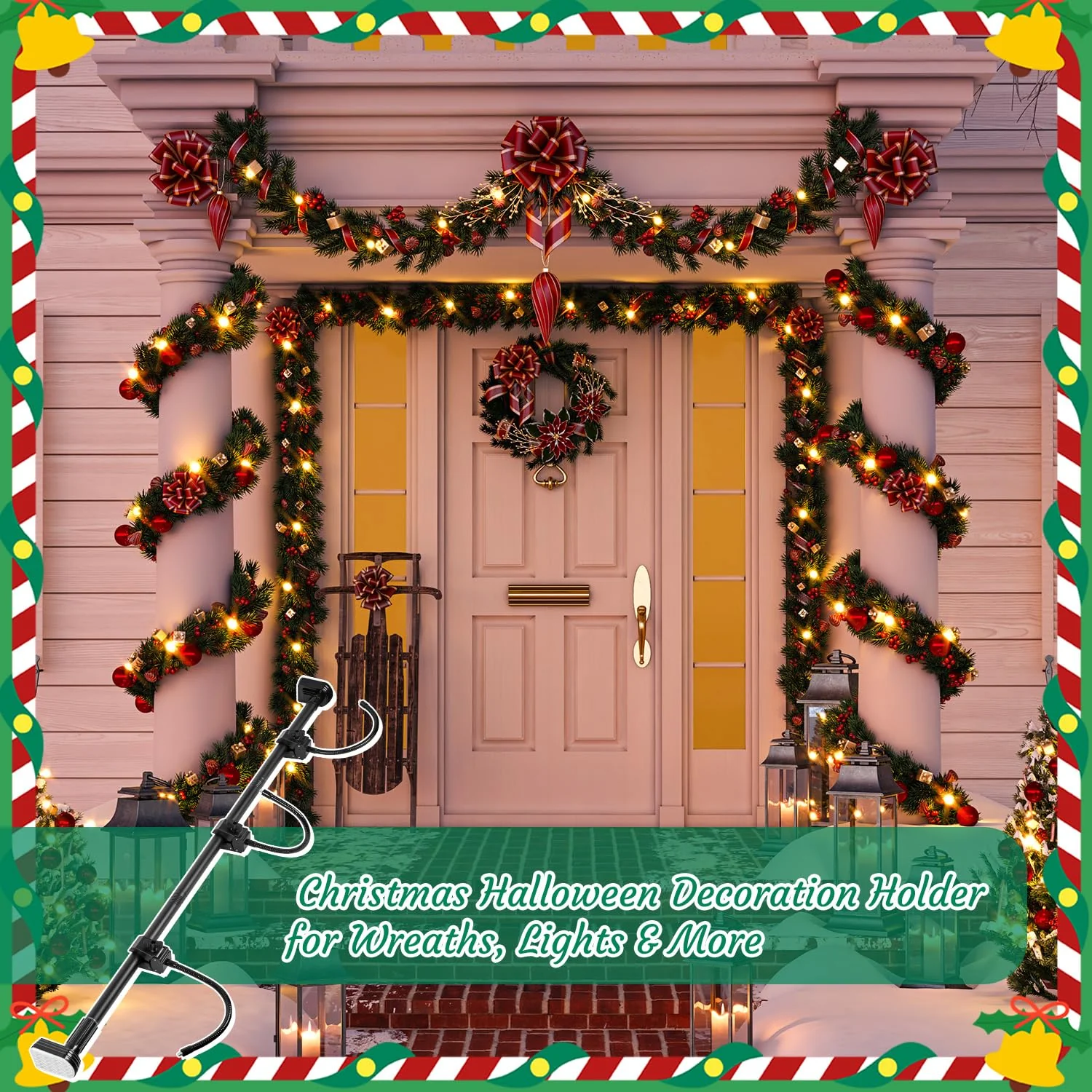 Garland Hanger for Front Door Frame, Adjustable Fits 18"-80" Doors（Large），Heavy-Duty Christmas Halloween Decoration Holder for Wreaths, Lights & More | No Screws, Drilling, Glue-Damage-Free - Image 2