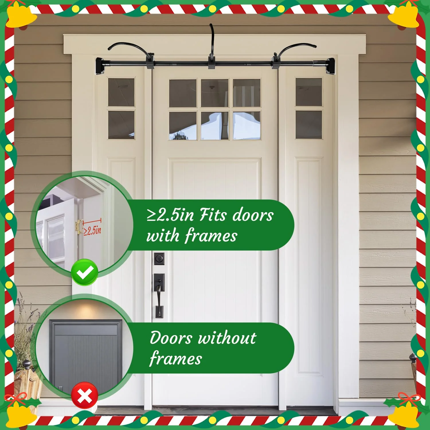 Garland Hanger for Front Door Frame, Adjustable Fits 18"-80" Doors（Large），Heavy-Duty Christmas Halloween Decoration Holder for Wreaths, Lights & More | No Screws, Drilling, Glue-Damage-Free - Image 8