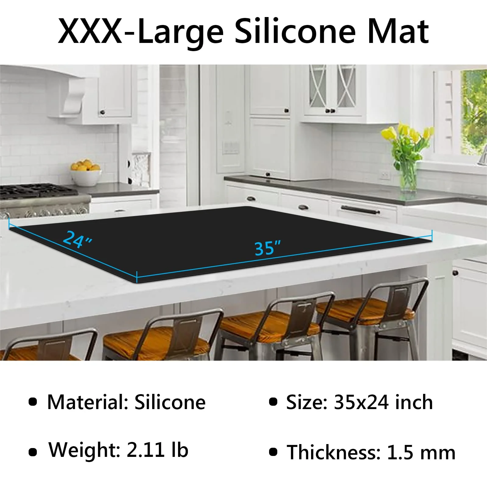 Gartful Silicone Mat for Kitchen Counter, 35" by 24" Extra Large Countertop Protector, 0.06" Thick Multipurpose Mat, Heat-Resistant Placemats, Desk Saver Pad, Table Dish Mat, Nonstick, Nonskid, Black - Image 6